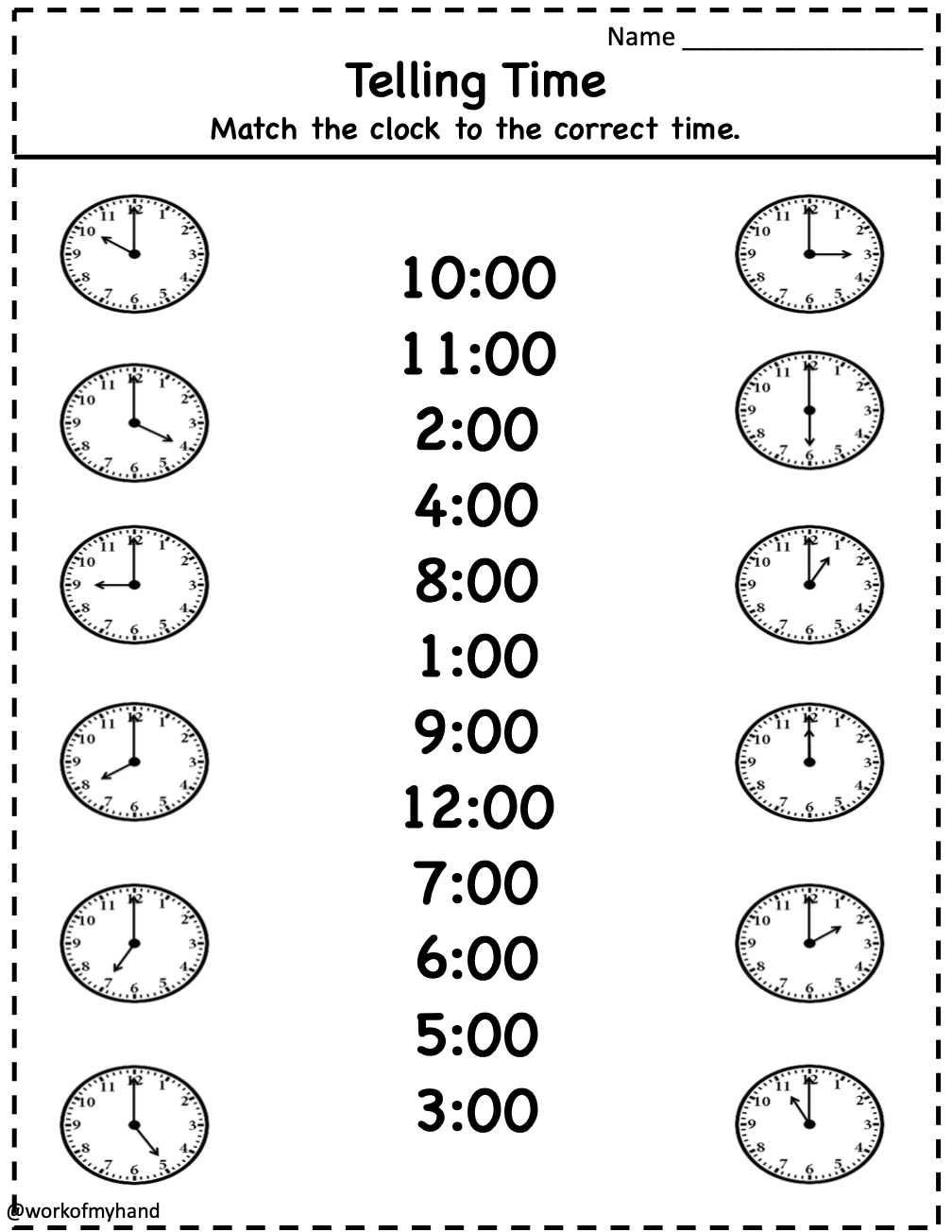 time worksheet for kindergarten