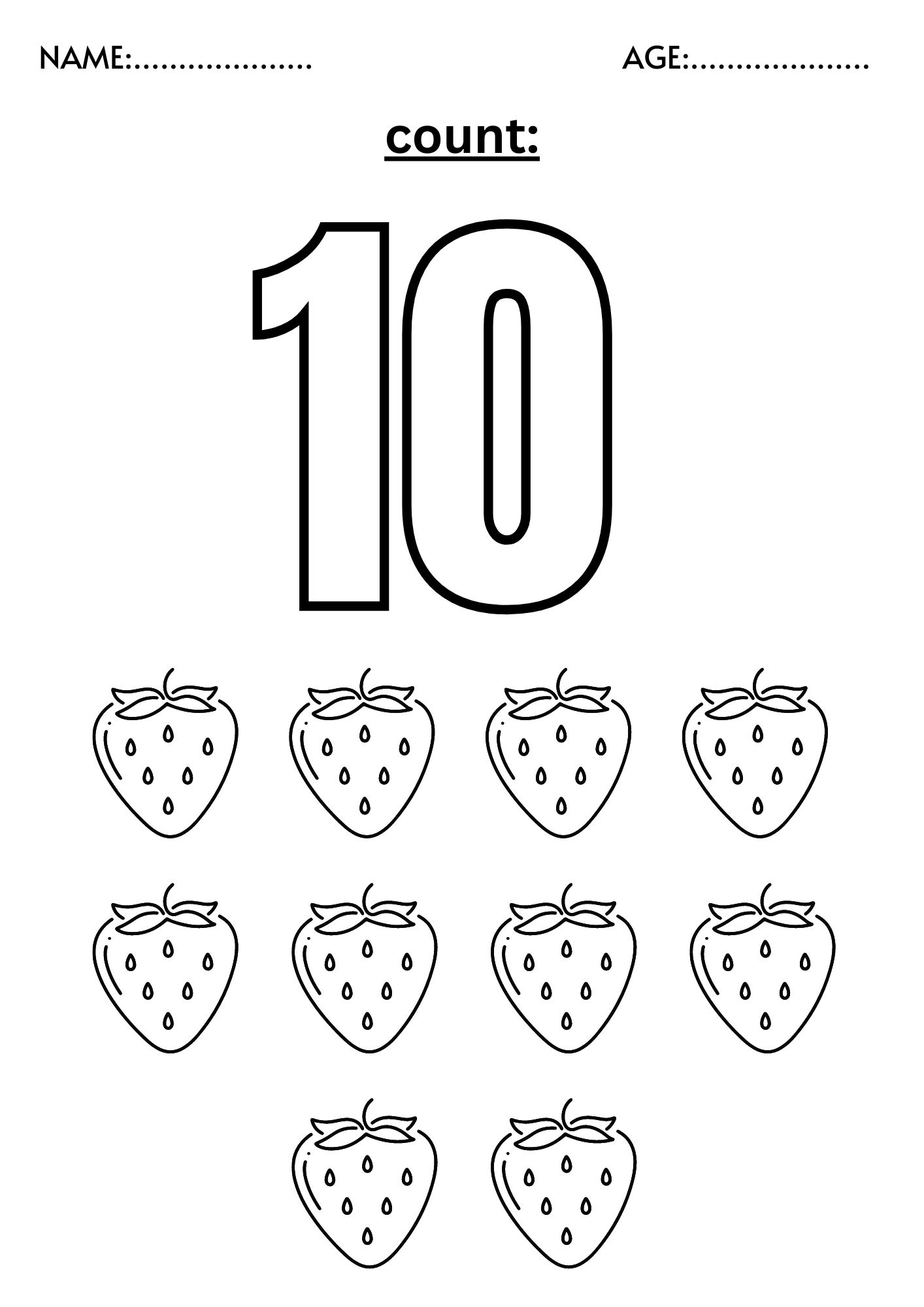 number 10 worksheets for preschool