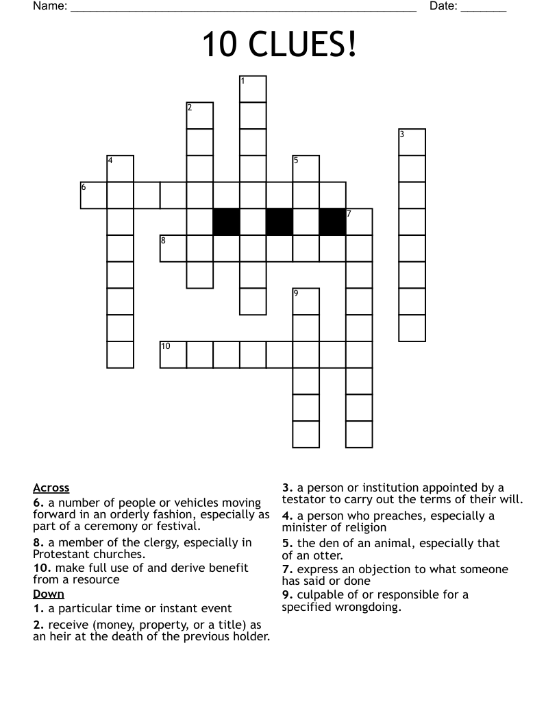 10 CLUES Crossword WordMint