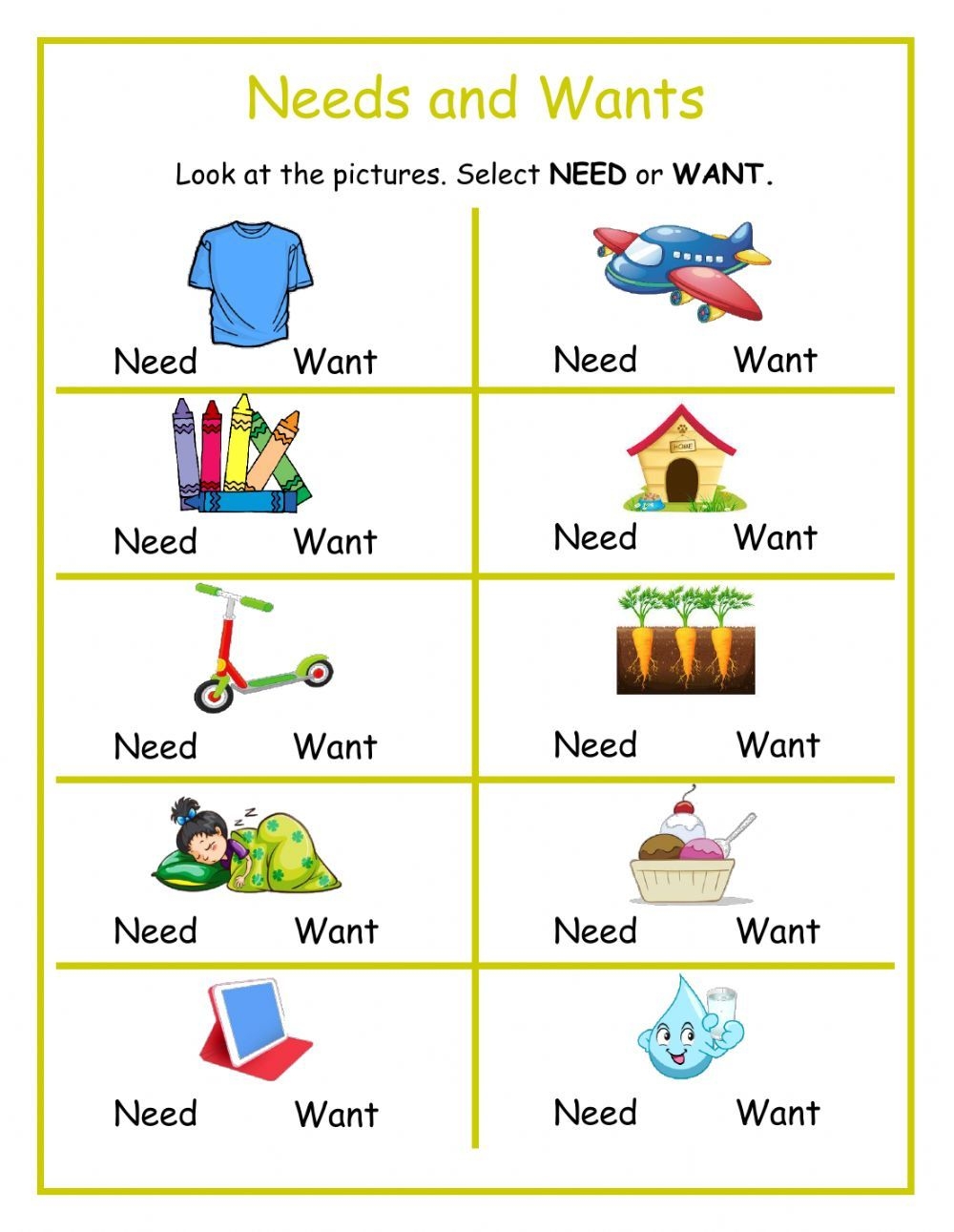 10 Needs And Wants Worksheet Ideas Needs And Wants Worksheet Needs Vs Wants Worksheets For Kids