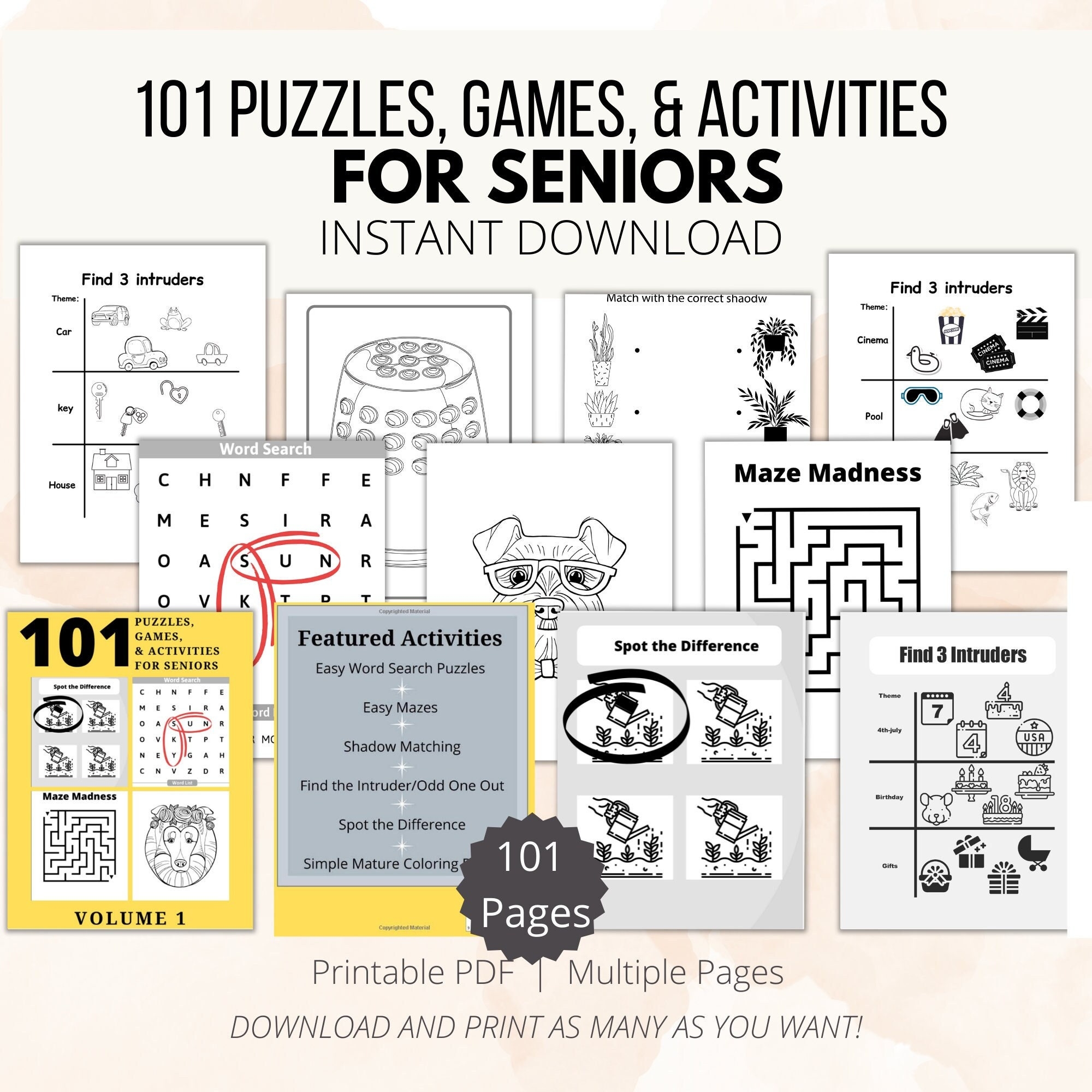 101 Puzzles Activities For Seniors Large Print Fun Easy Activities For Those With Alzheimer s Dementia Parkinson s Memory Loss Aging Etsy