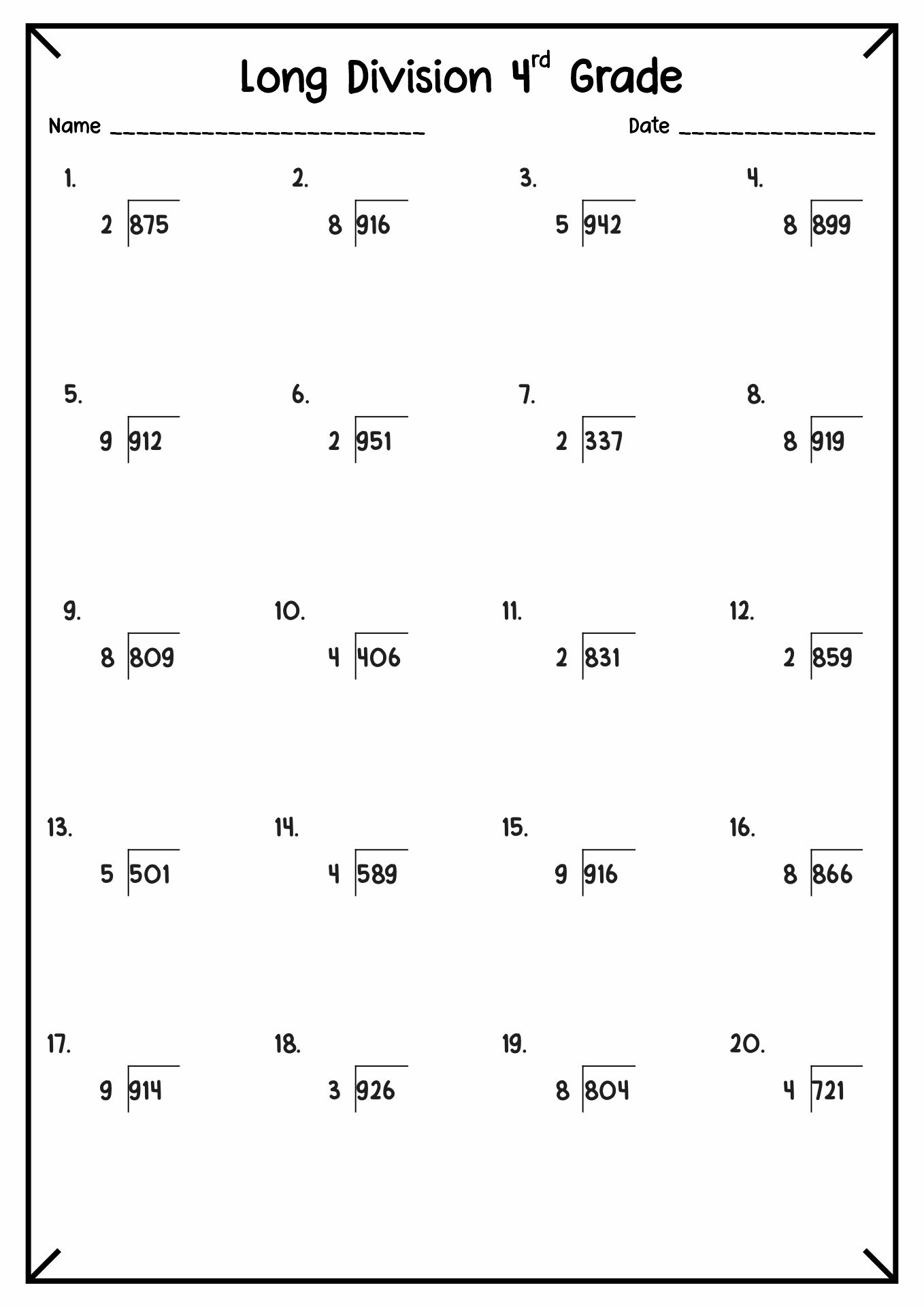 long division worksheets grade 4