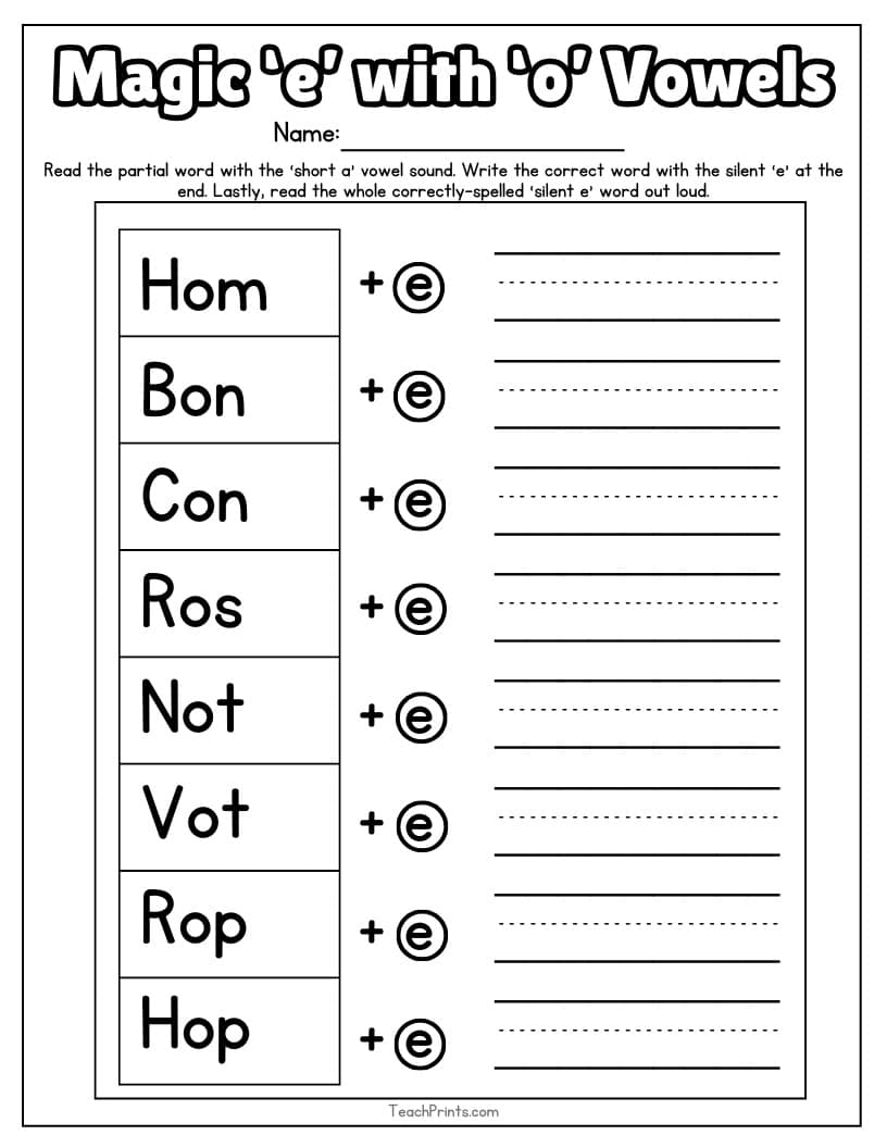 long vowel silent e worksheets