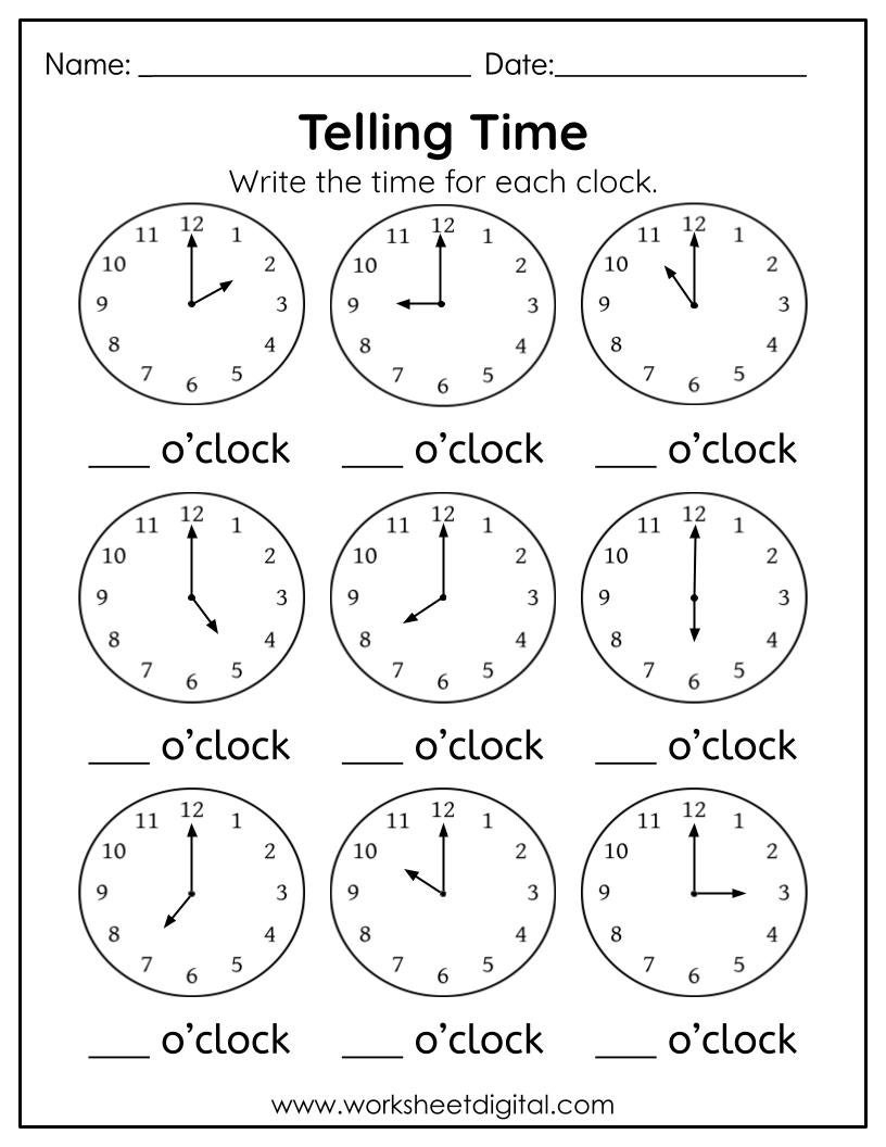 kindergarten worksheets on time