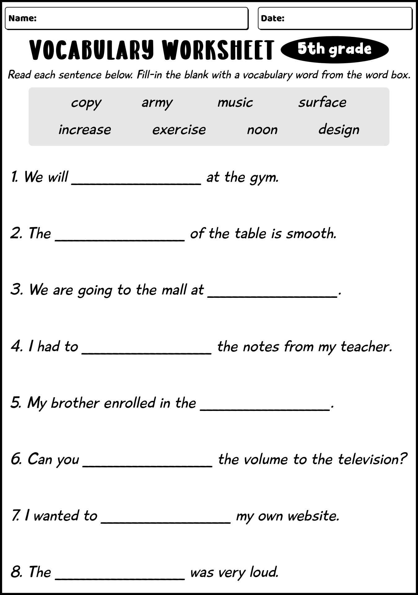 5th grade english worksheets
