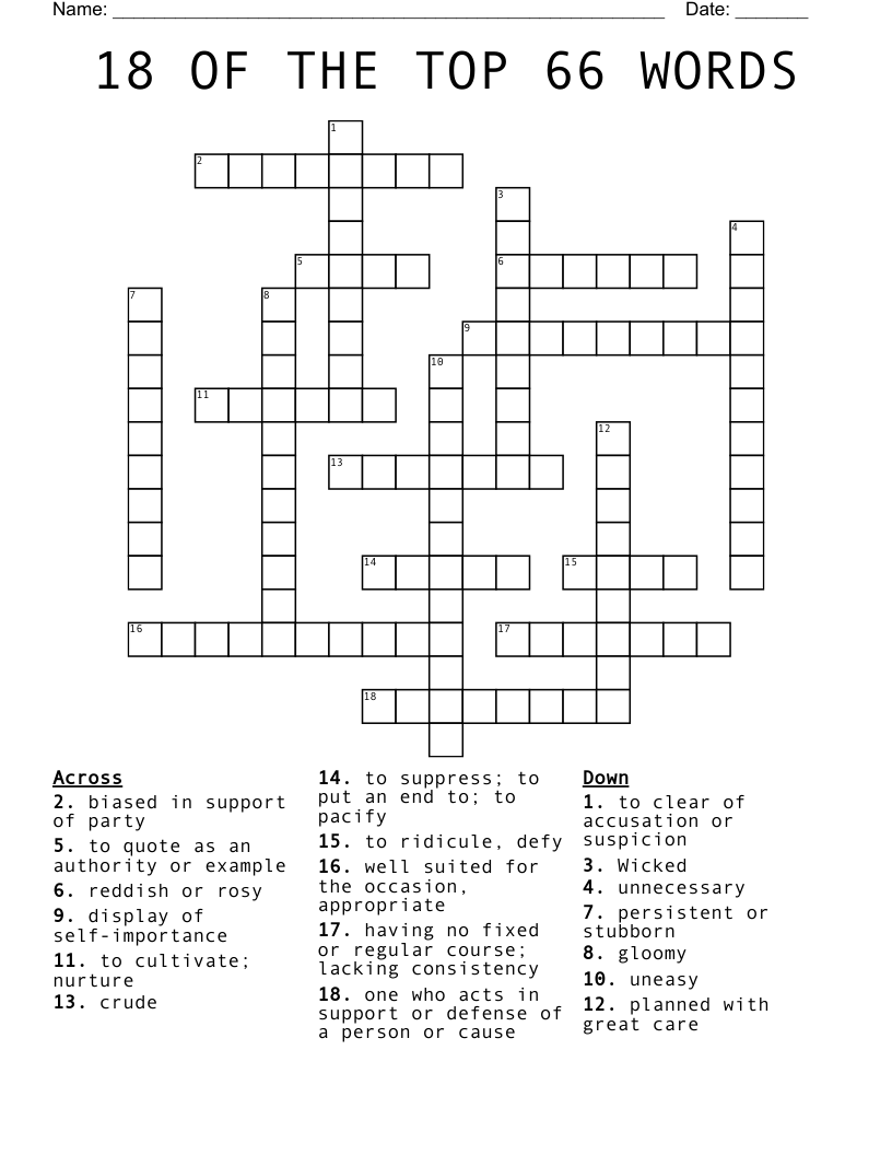 18 OF THE TOP 66 WORDS Crossword WordMint