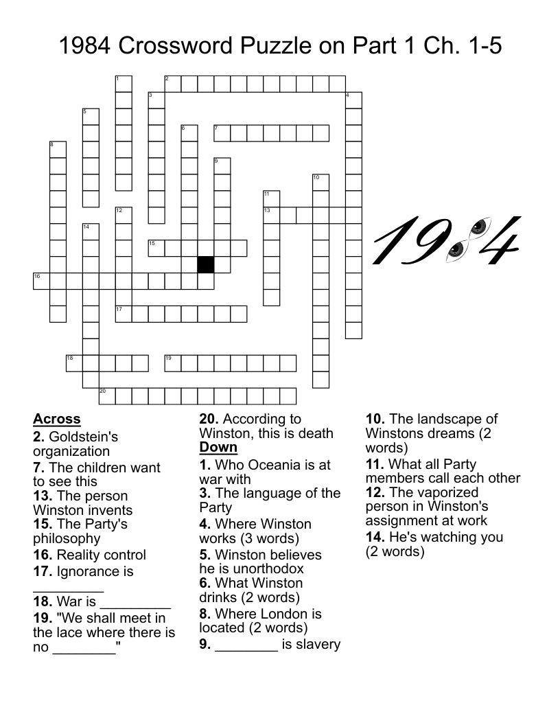 1984 Crossword Puzzle On Part 1 Ch 1 5 WordMint