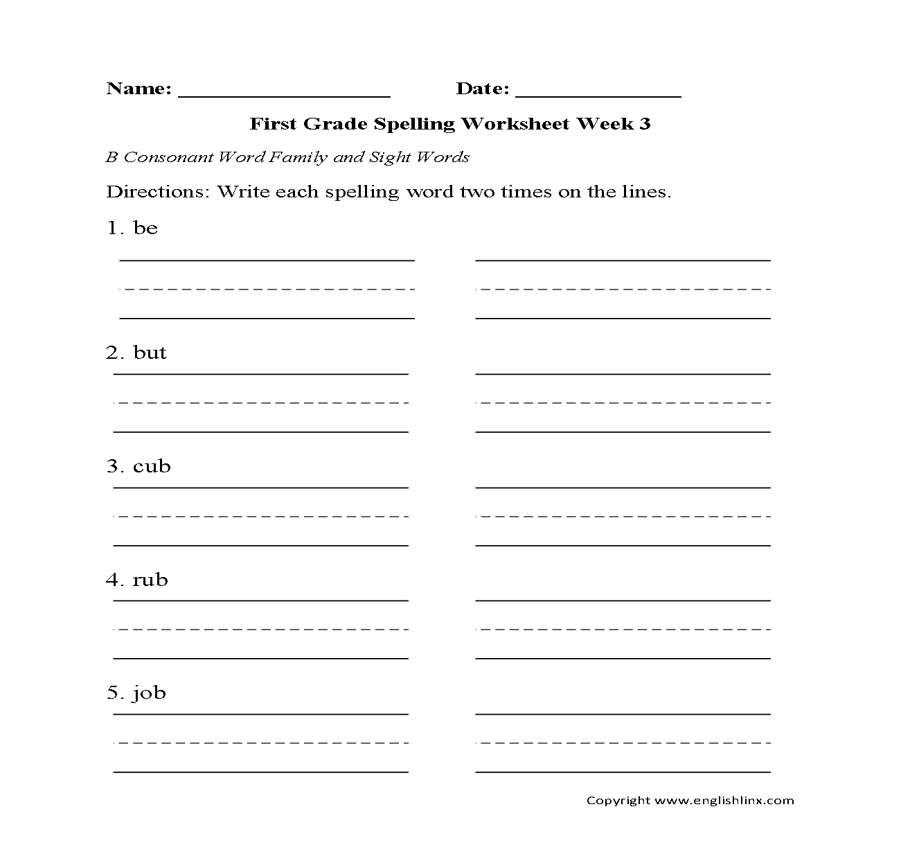 spelling worksheets for 1st graders