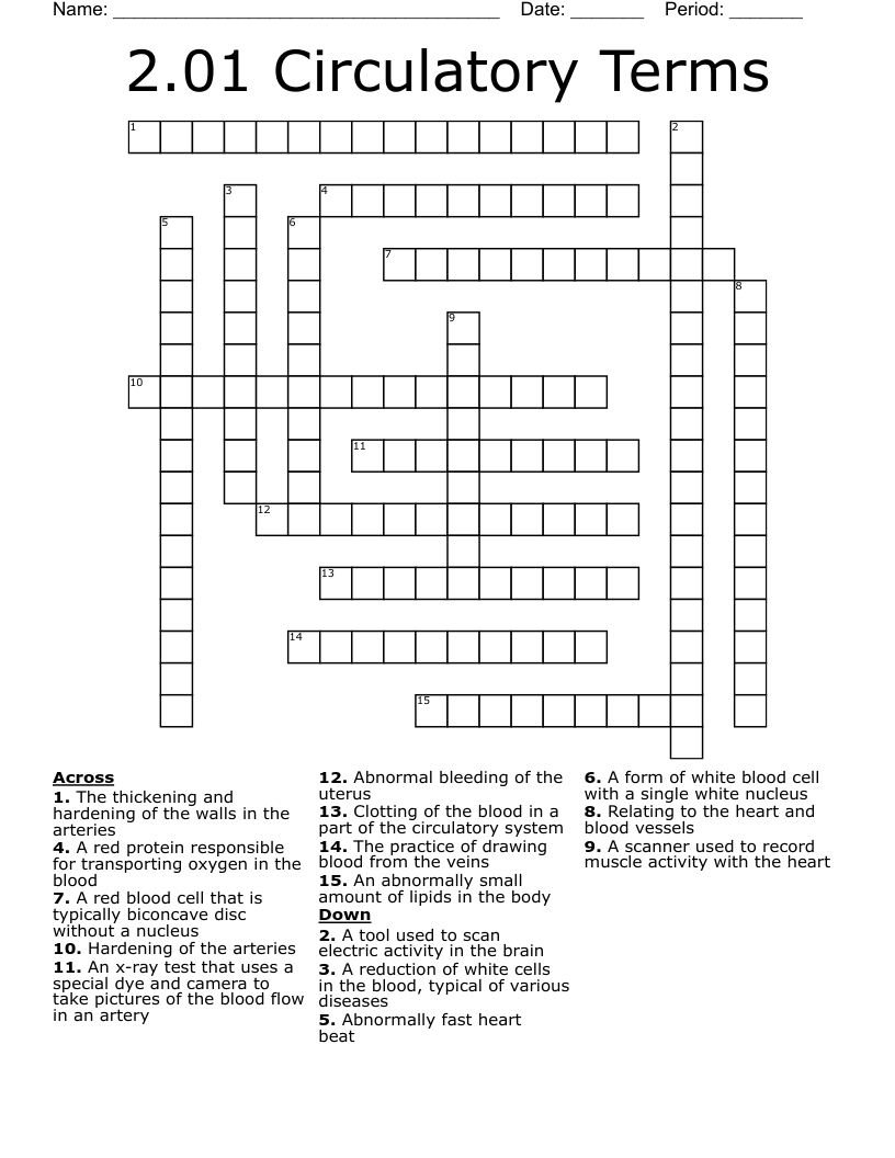 2 01 Circulatory Terms Crossword WordMint 2 01 Circulatory Terms Crossword WordMint