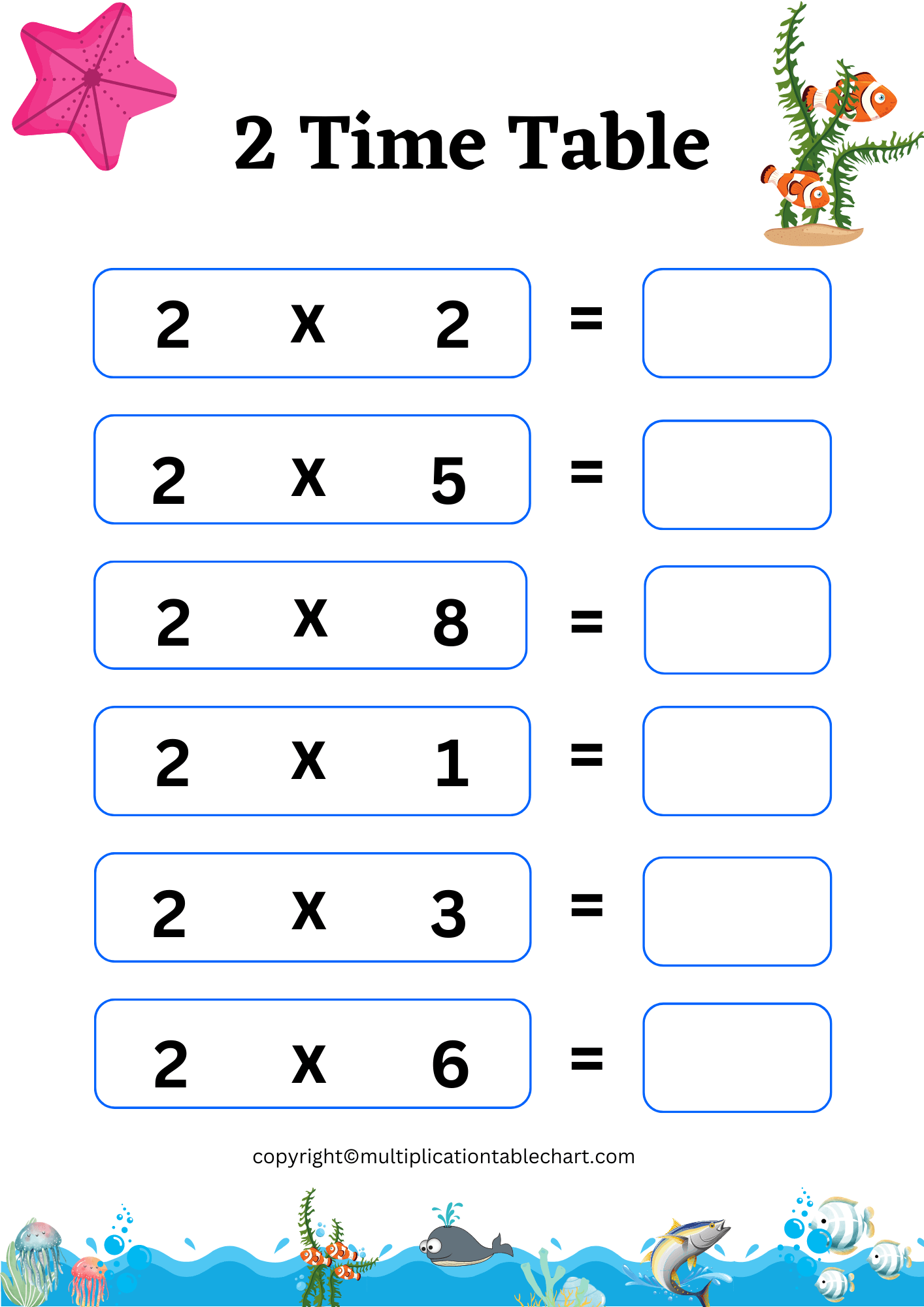 2 Times Table Worksheet 2 Multiplication Table Free PDF