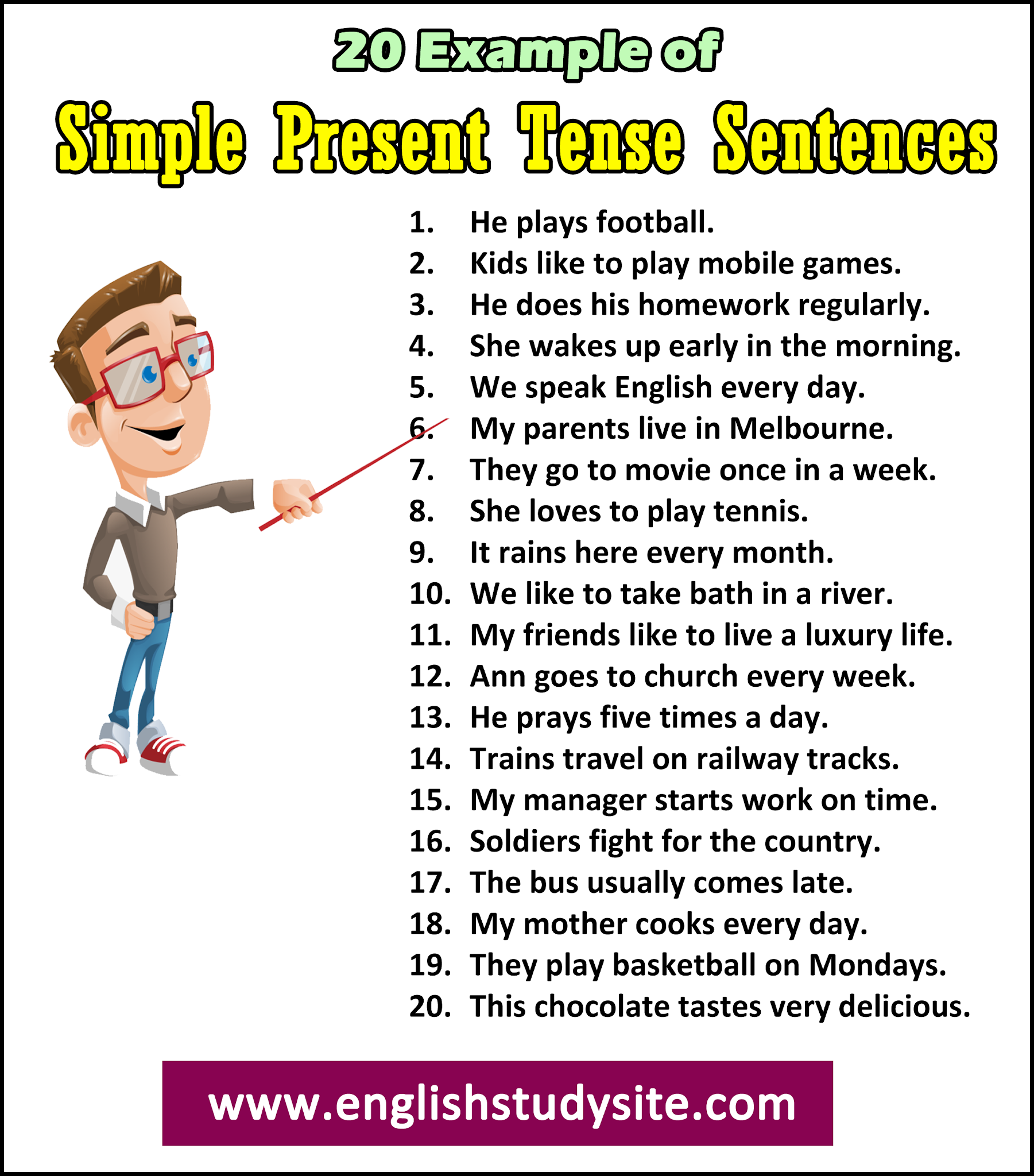 20 Example Sentences Of Simple Present Tense