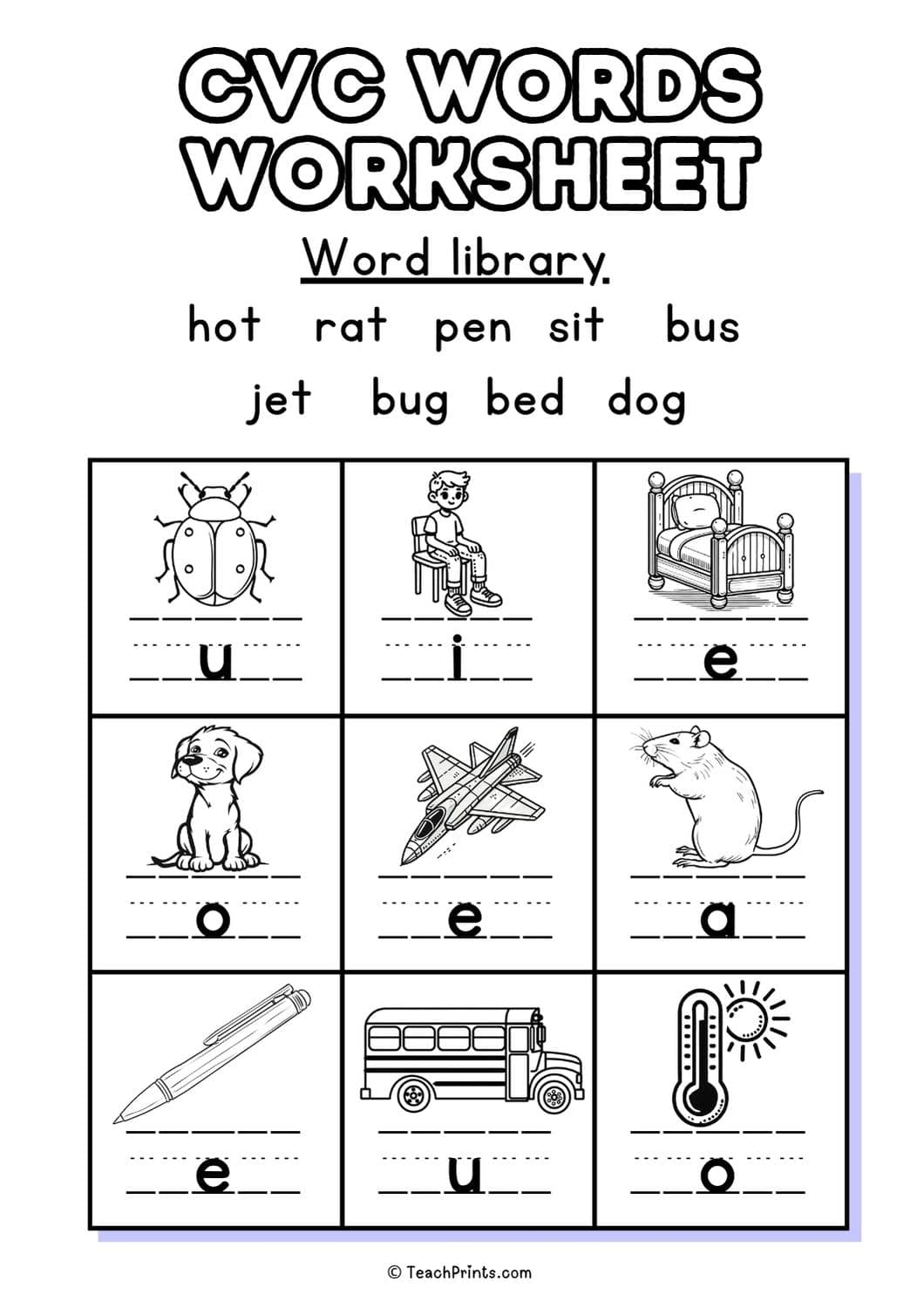 20 Free CVC Words Worksheets Teach Prints