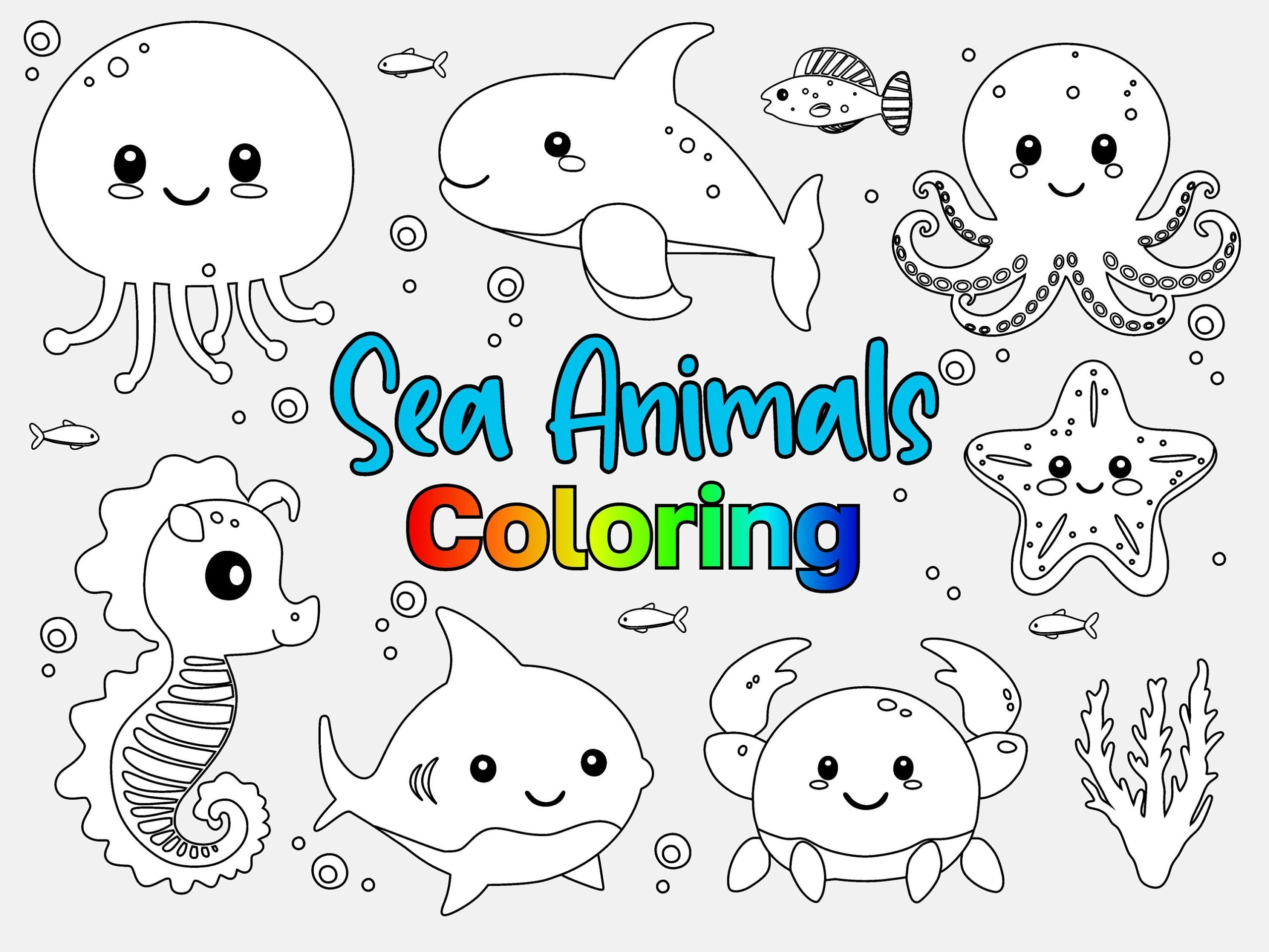 23 Sea Animal Coloring Pages For Kids Kids Party Games Cute Sea Animals Commercial Use Instant Download Etsy