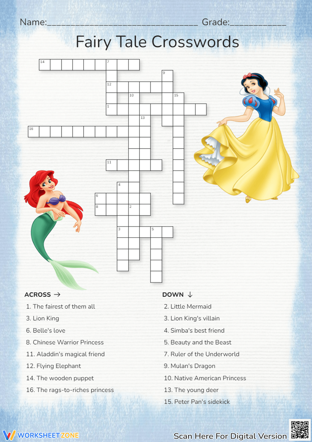 2nd Grade Disney Crossword Puzzles Worksheets