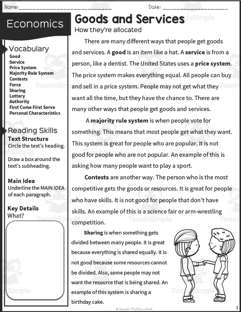 goods and services worksheets