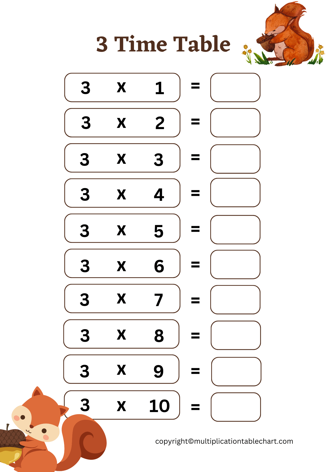 3 Times Table Worksheet 3 Multiplication Table Free PDF
