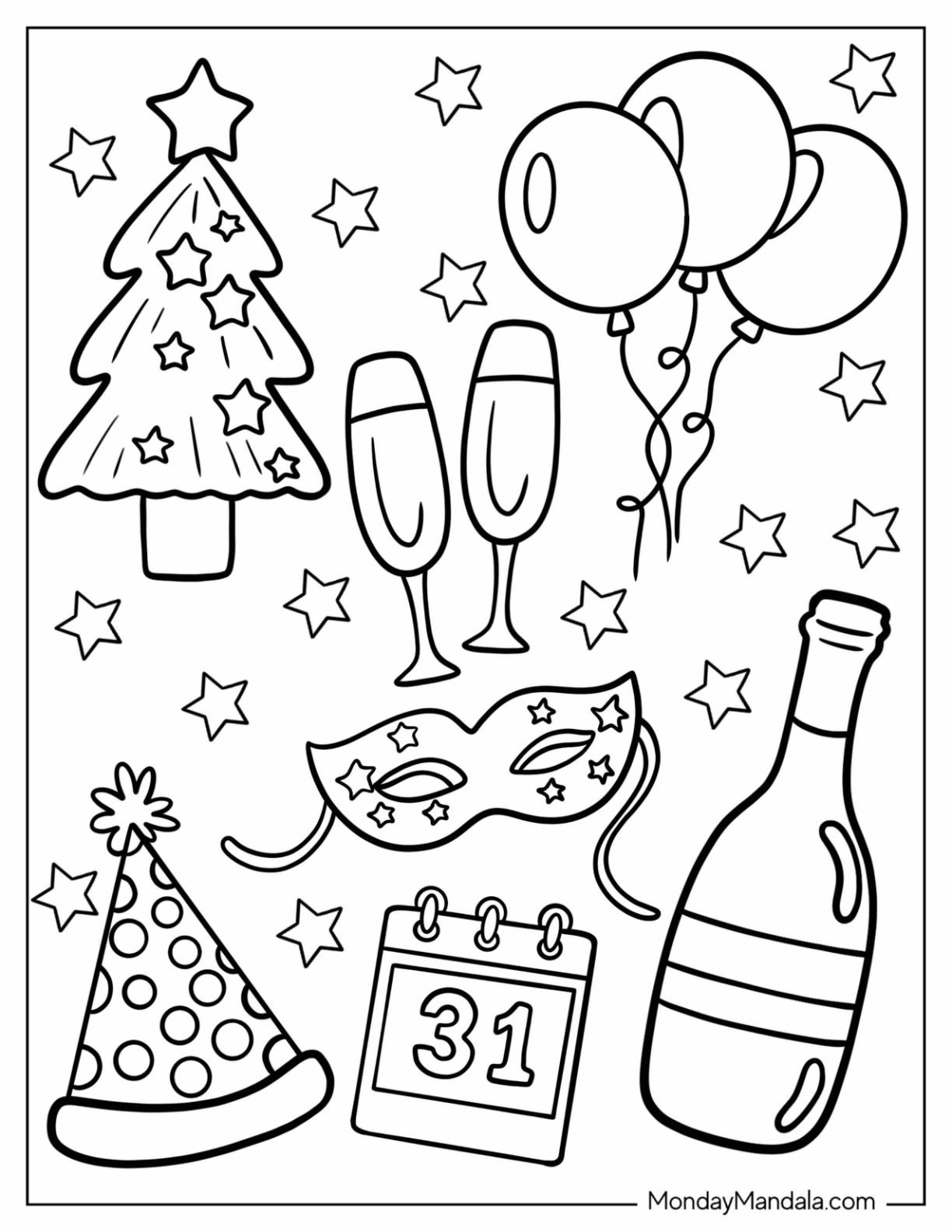 32 New Year Coloring Pages Free PDF Printables 