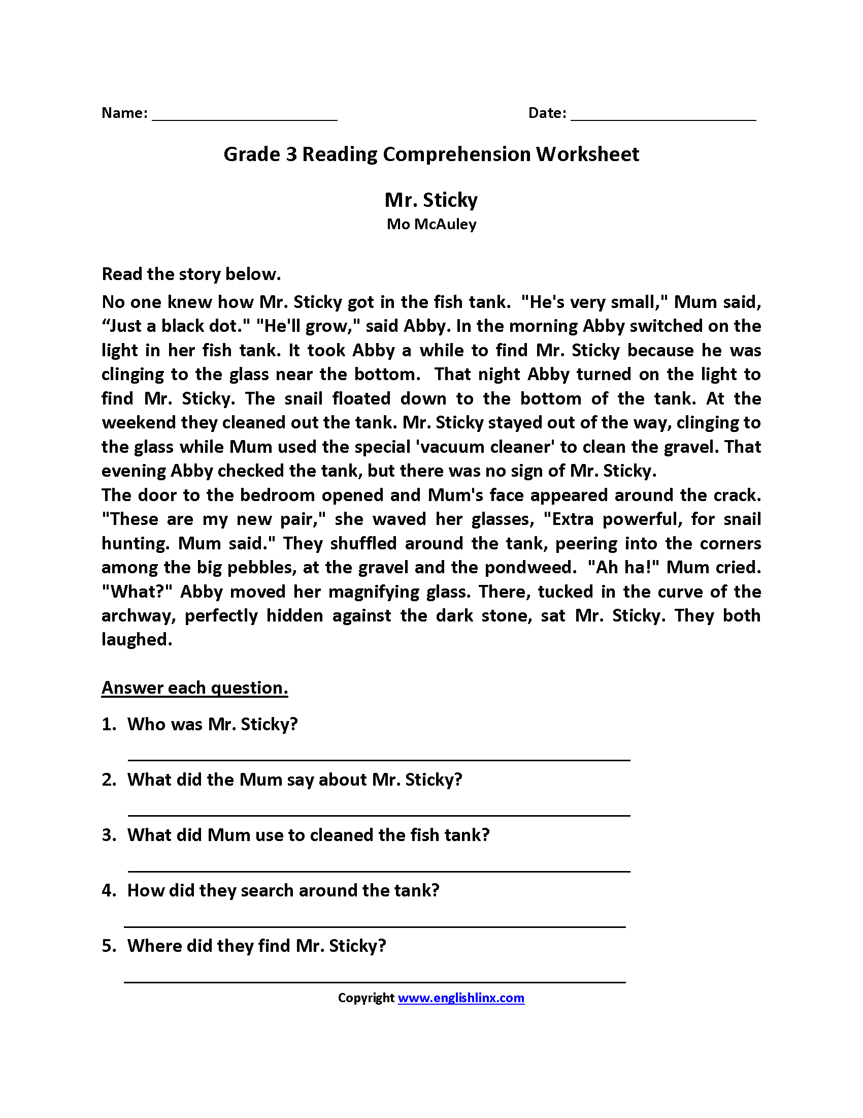 prose comprehension for class 3 prose comprehension for class 3
