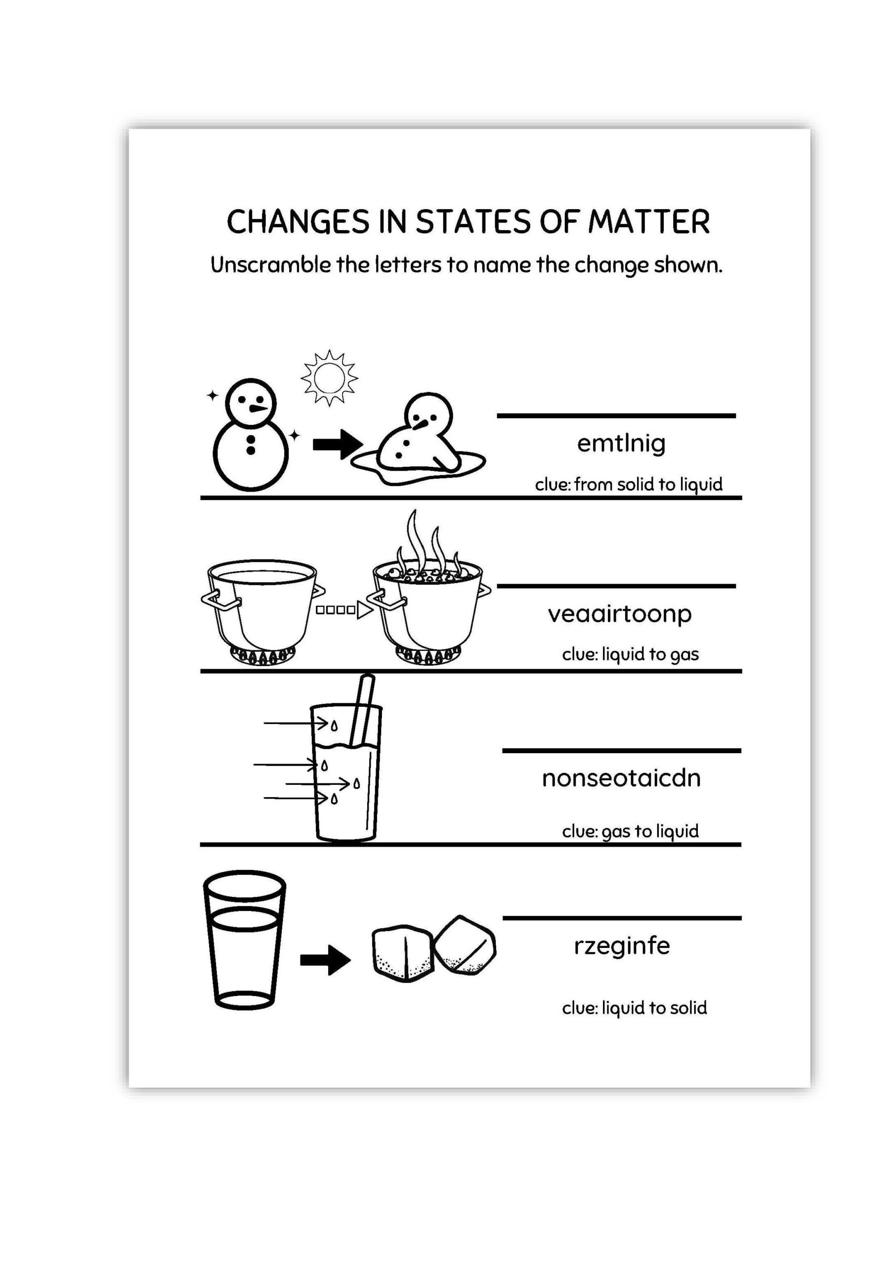 states of matter worksheets