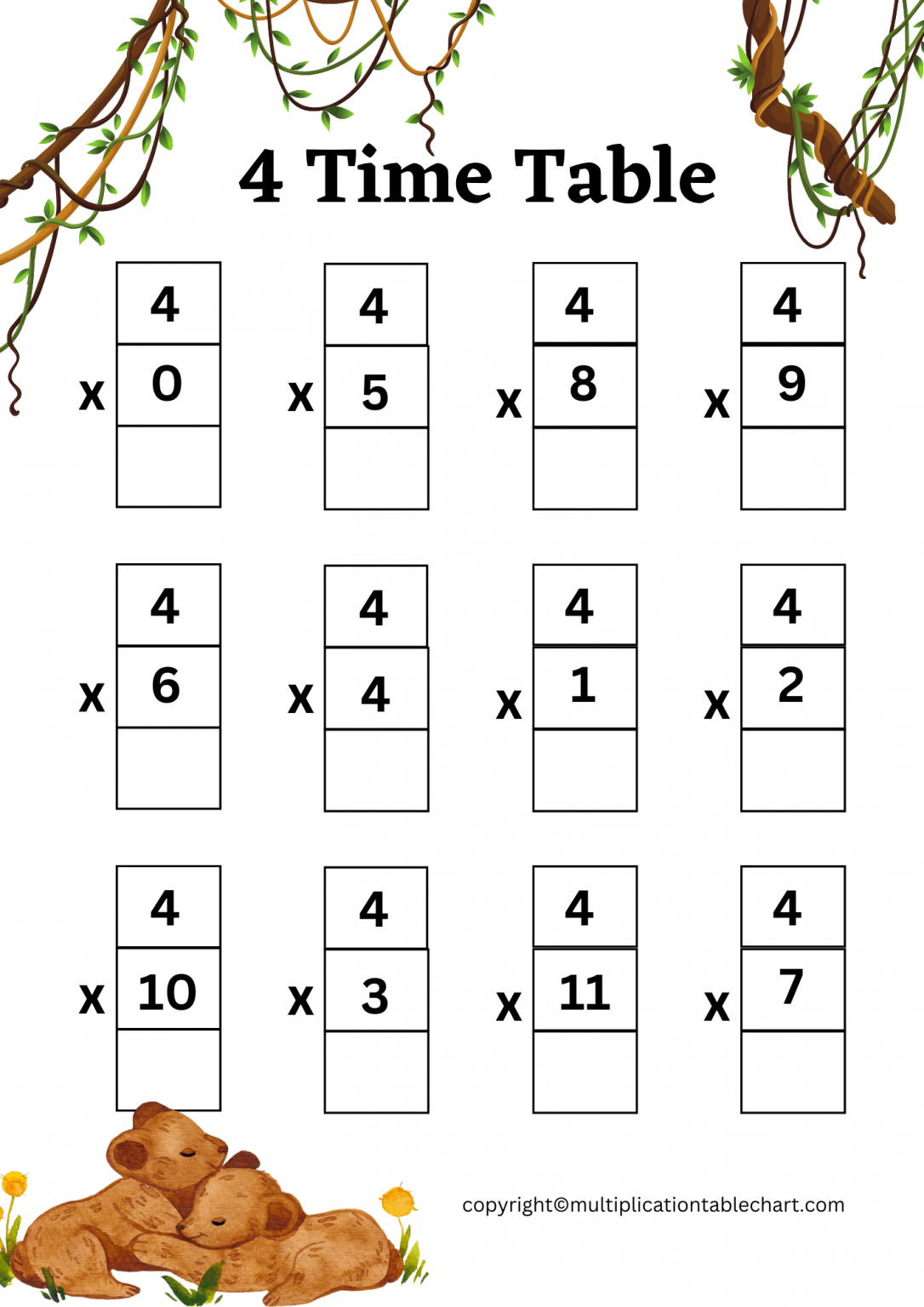 4 Times Table Worksheet 4 Multiplication Table Free PDF 4 Times Table Worksheet 4 Multiplication Table Free PDF