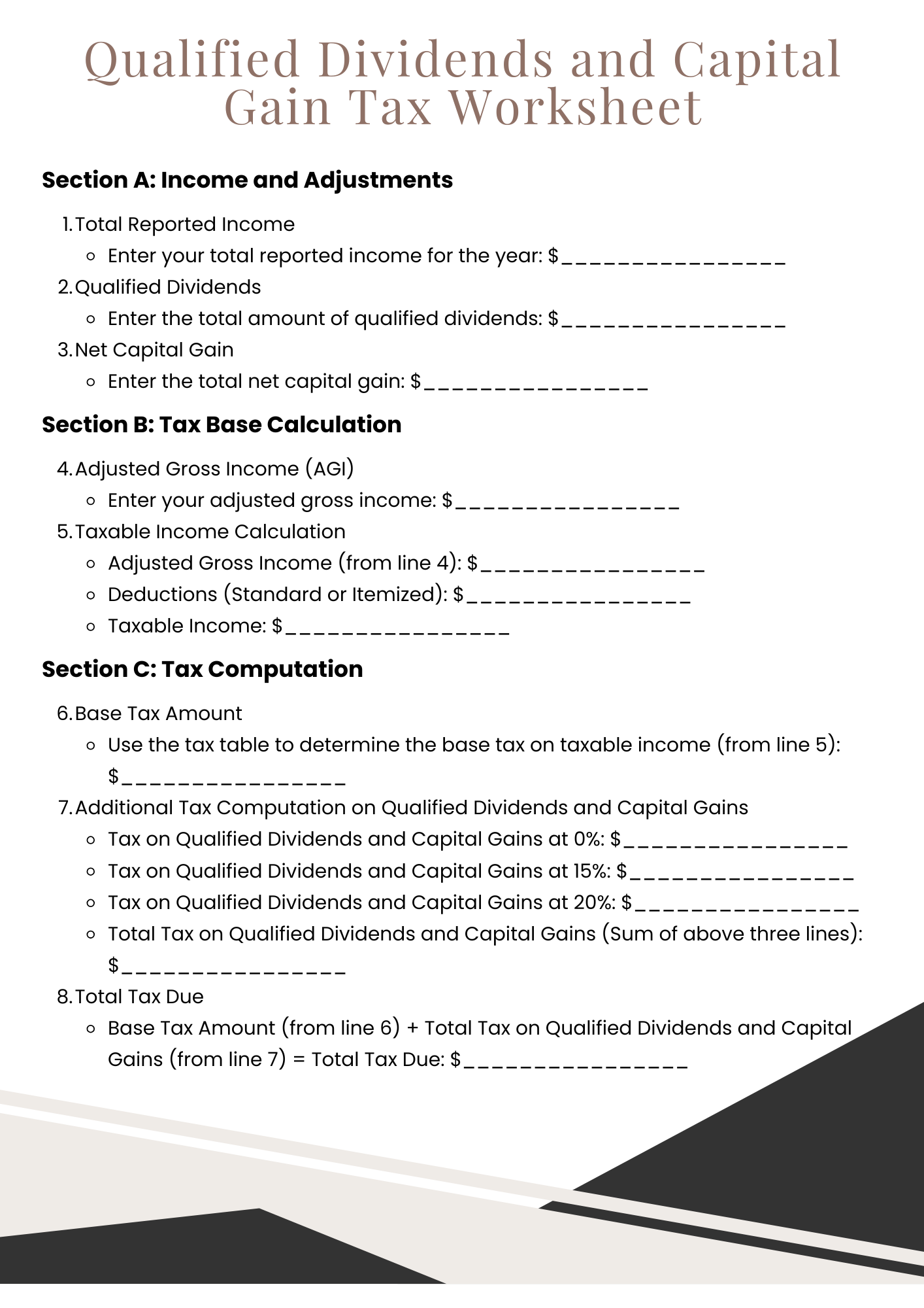 2024 printable qualified dividends worksheet
