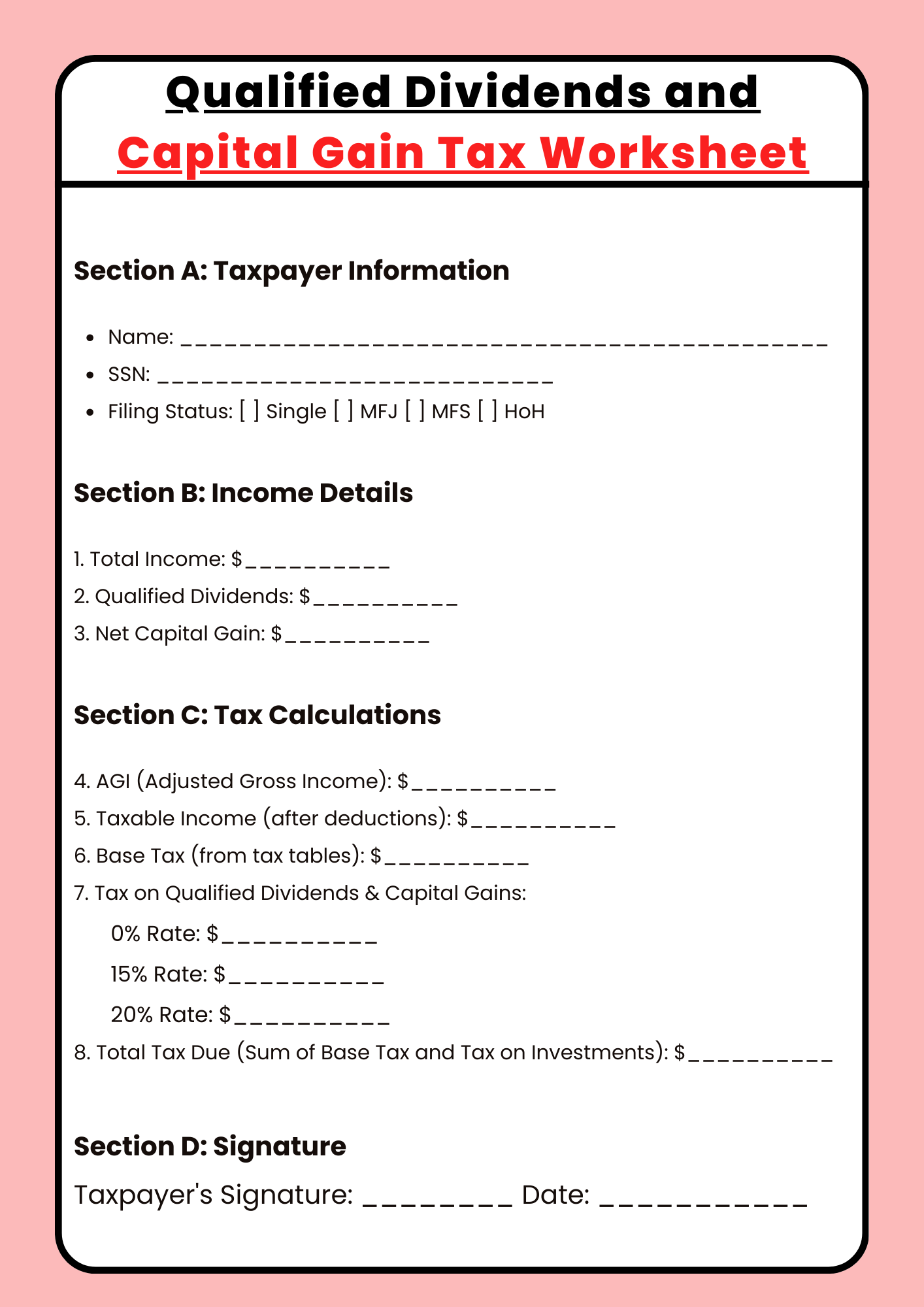 40 Free Printable Qualified Dividends And Capital Gain Tax Worksheet 
