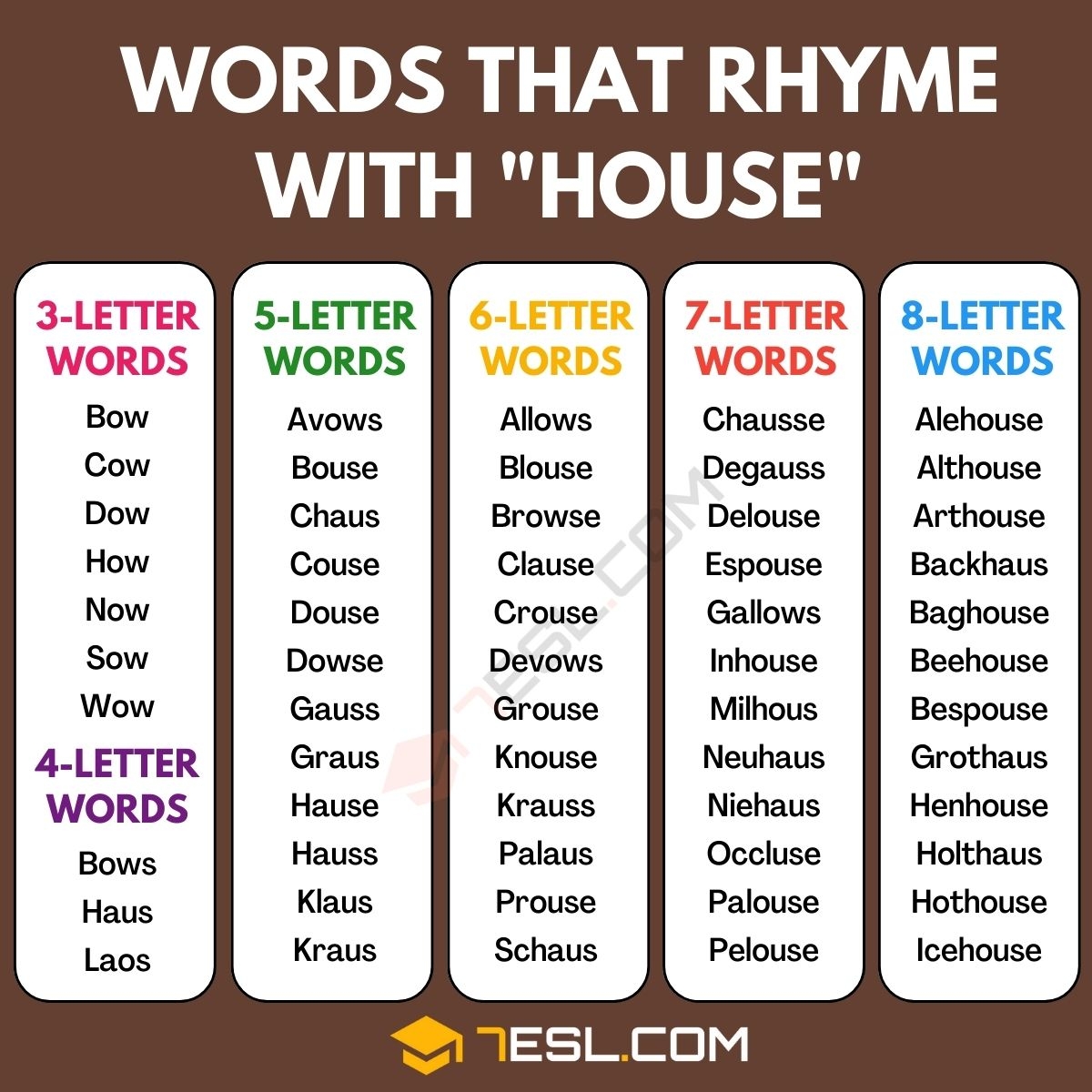 415 Cool Examples Of Words That Rhyme With House 7ESL