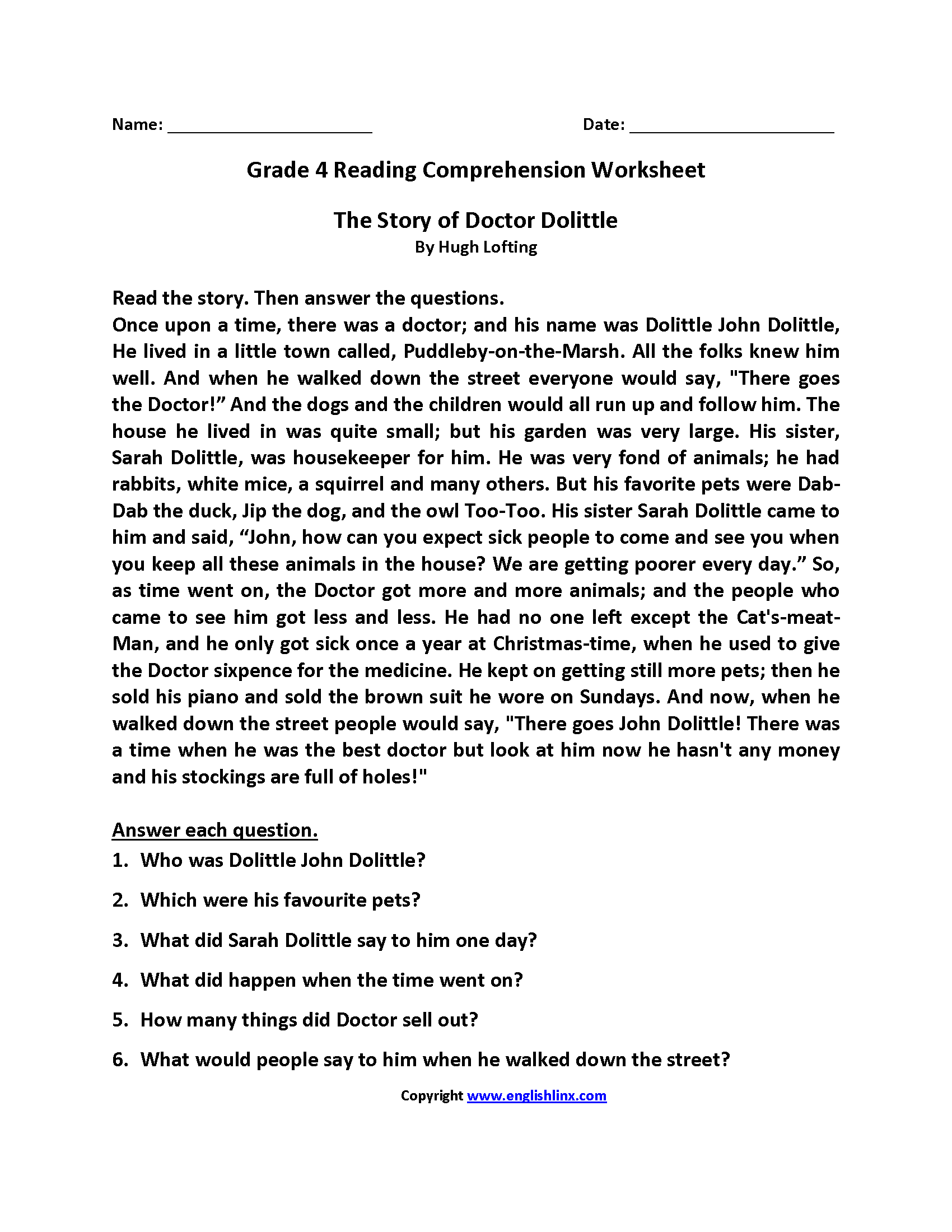 4th Grade Reading Comprehension Worksheets Free PDF Printables 