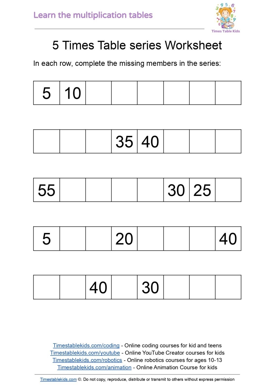 5 Times Table 5 Learn Play And Practice Times Tables Kids