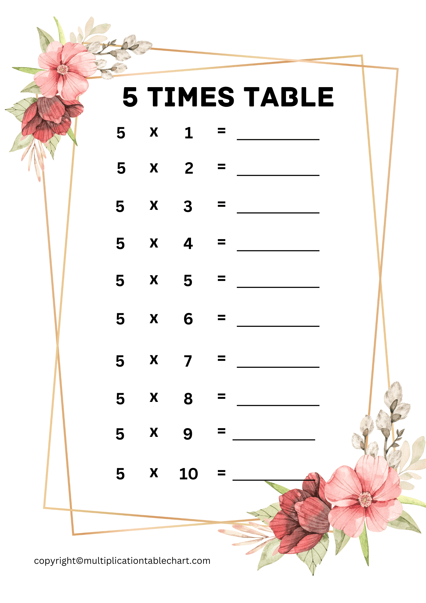 5 times table worksheet printable 5 times table worksheet printable