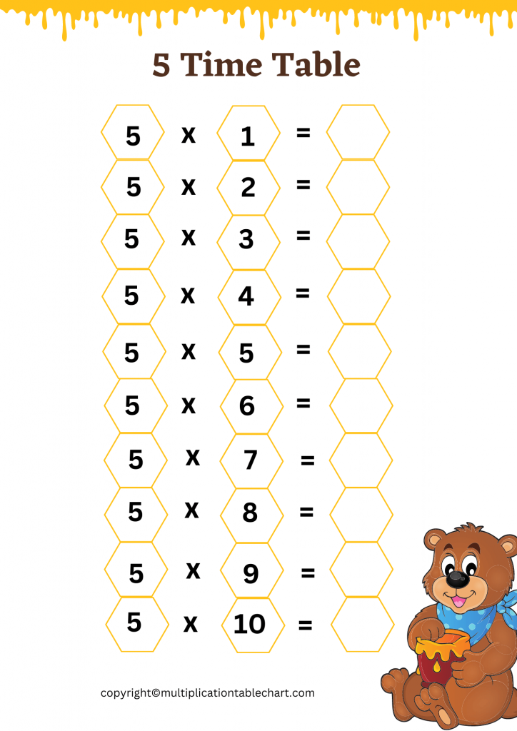 5 Times Table Worksheet 5 Multiplication Table Free PDF