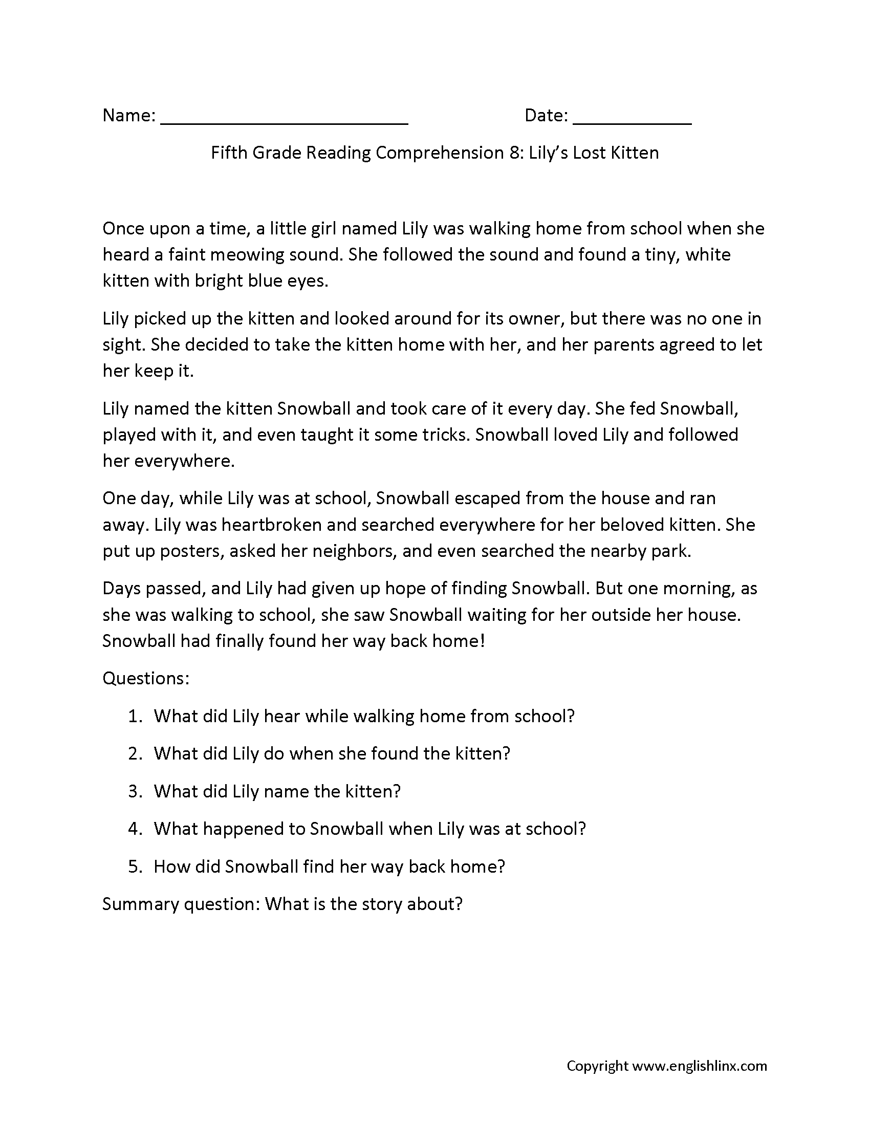 5th Grade Reading Comprehension Worksheets Free PDF 5th Grade Reading Comprehension Worksheets Free PDF