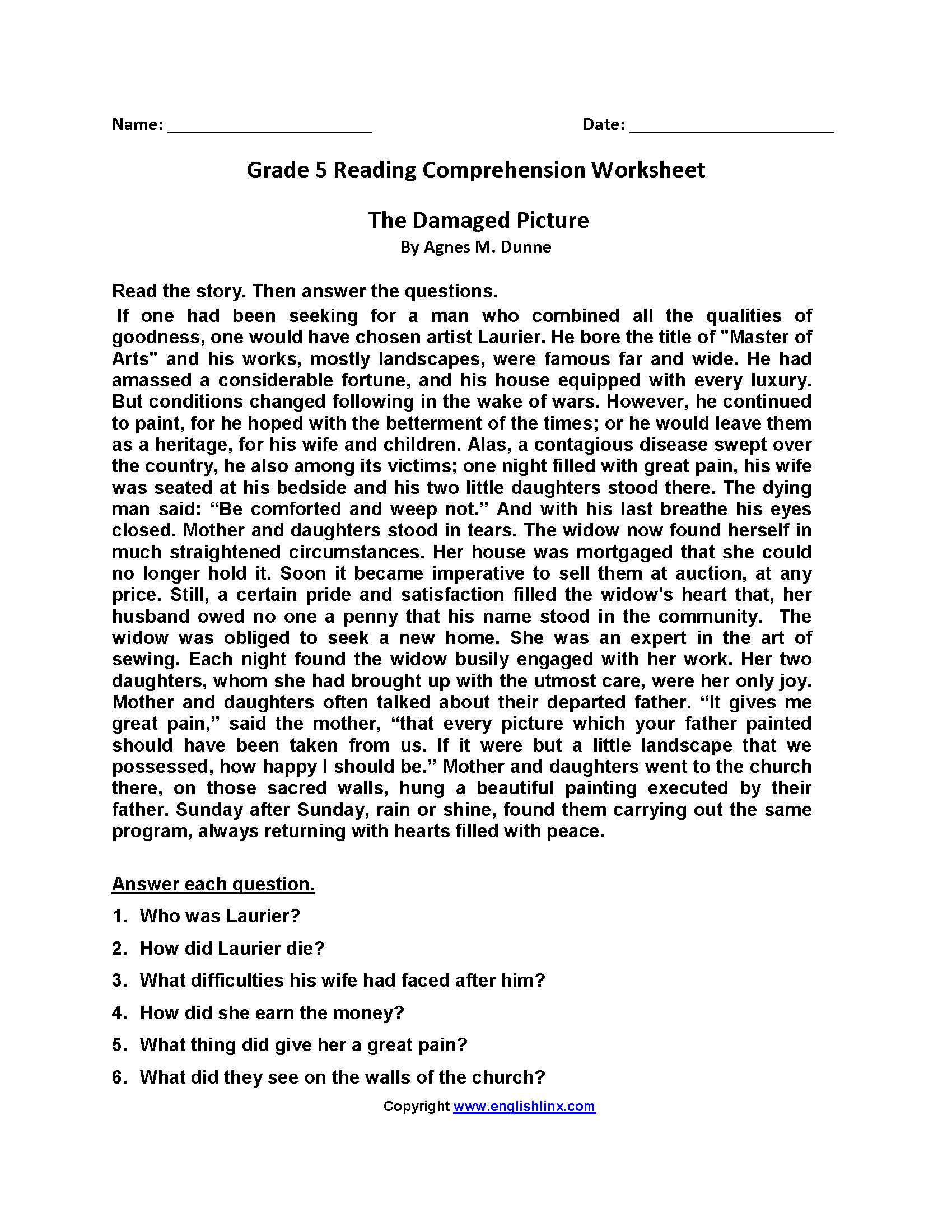 5th Grade Reading Comprehension Worksheets Free PDF 5th Grade Reading Comprehension Worksheets Free PDF