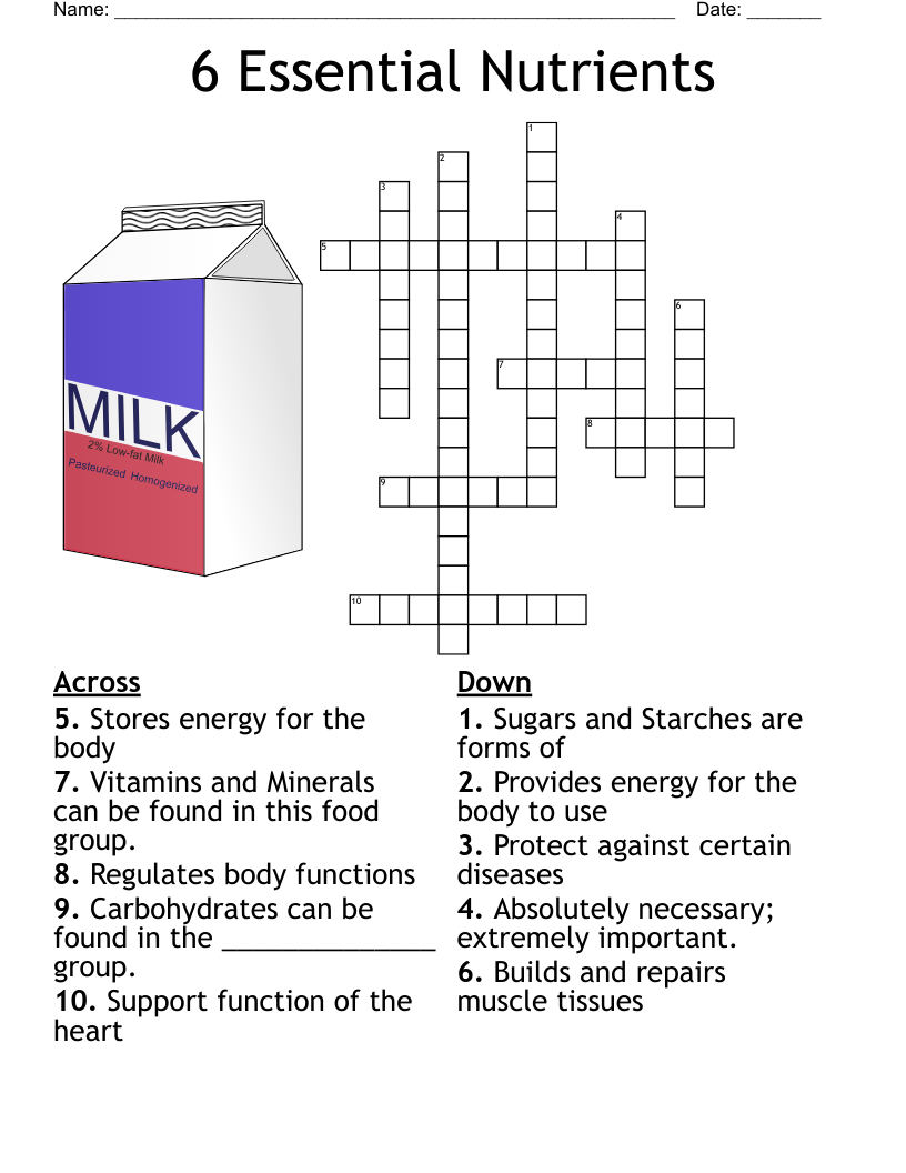 6 Essential Nutrients Crossword WordMint 6 Essential Nutrients Crossword WordMint