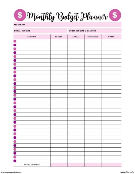 free printable monthly budget worksheet