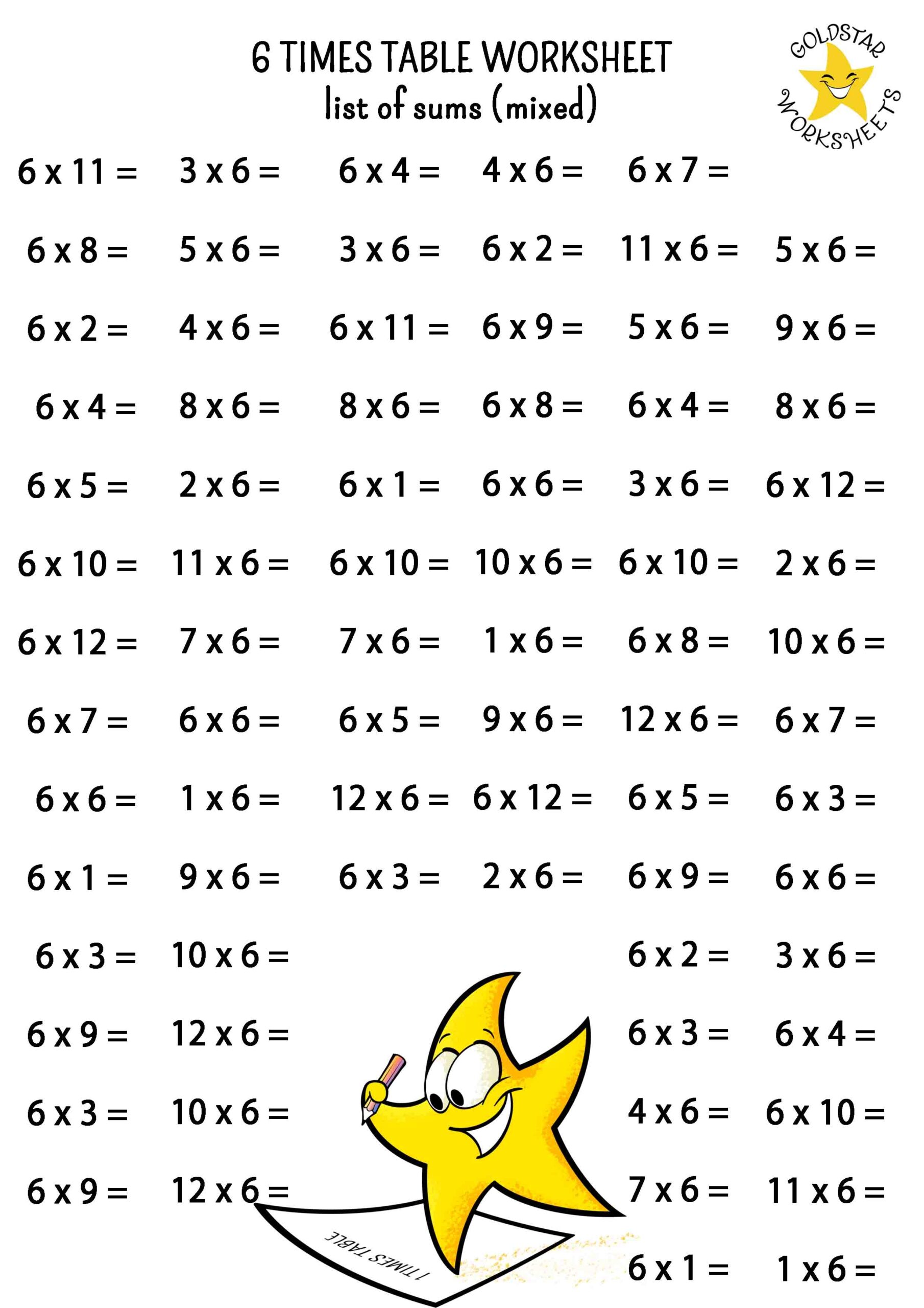 6 Times Tables Worksheets Multiplication Times Tables Worksheets