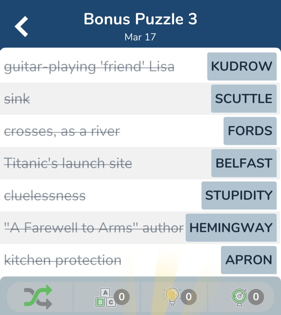 7 Little Words March 17 2024 Answers Answers All In One Page