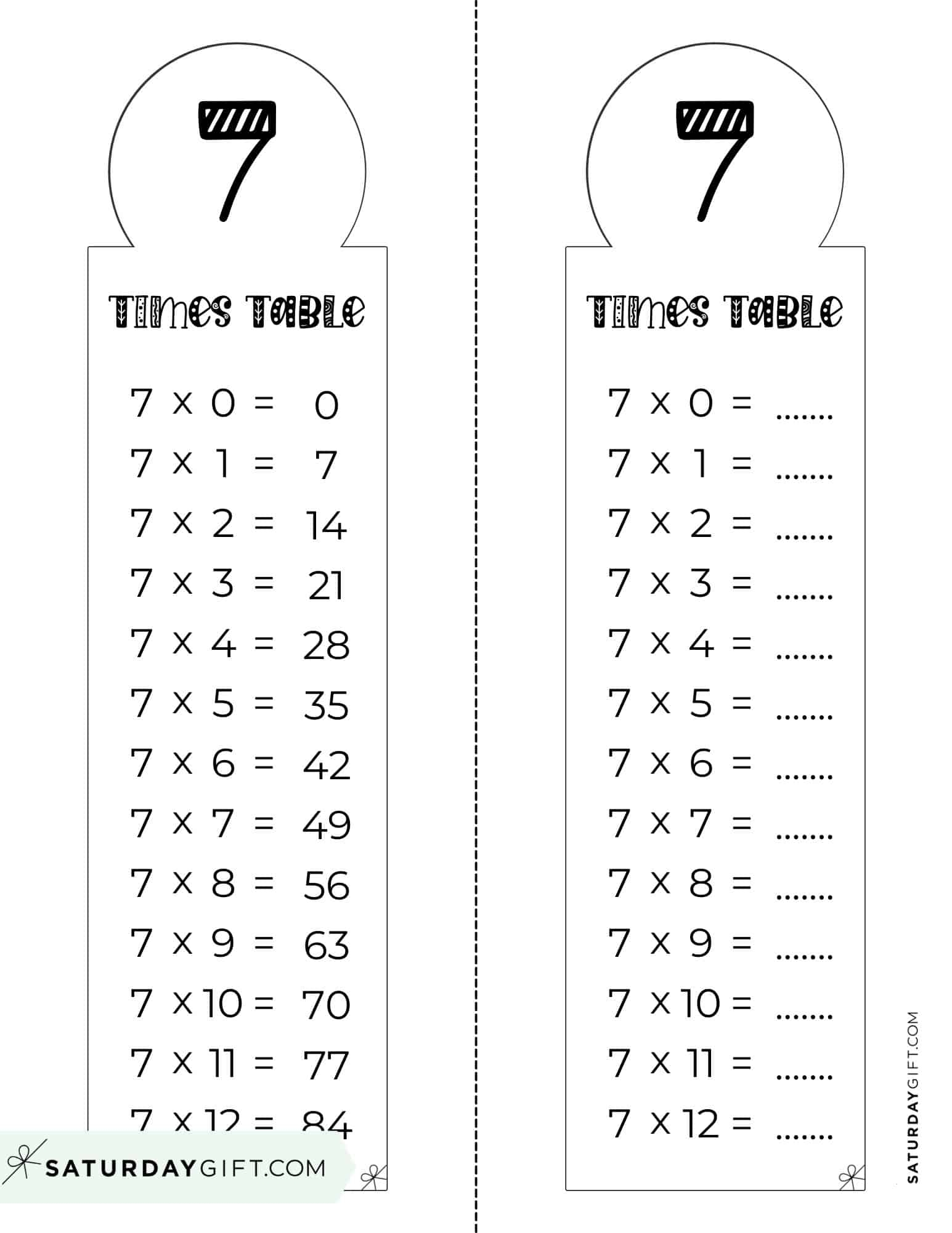 7 Times Table Chart 15 Cute Free Printables SaturdayGift