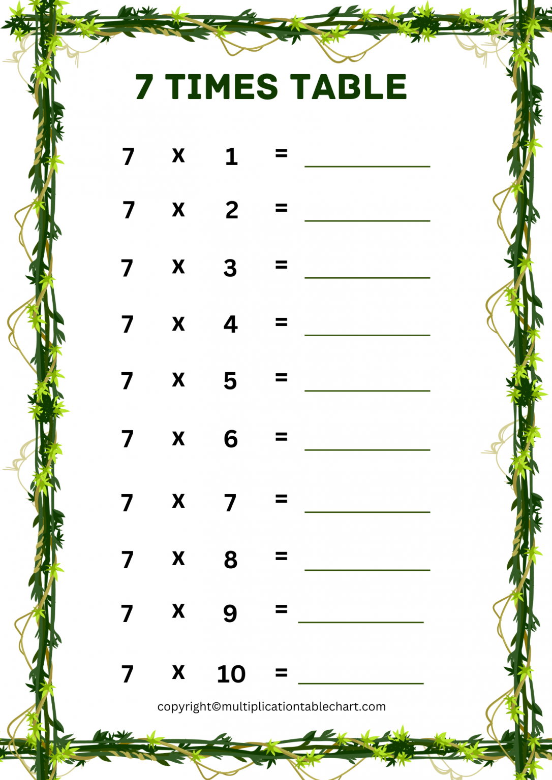7 Times Table Worksheet 7 Multiplication Table Free PDF 7 Times Table Worksheet 7 Multiplication Table Free PDF