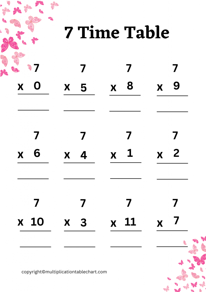 7 Times Table Worksheet 7 Multiplication Table Free PDF 7 Times Table Worksheet 7 Multiplication Table Free PDF