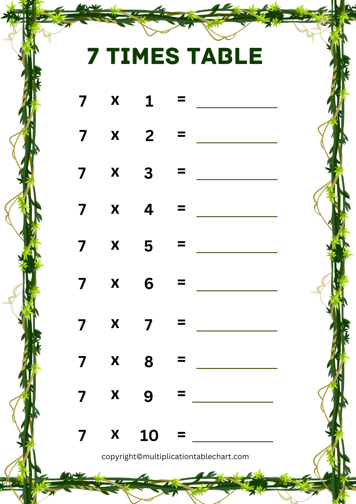 7 Times Table Worksheet 7 Multiplication Table Free PDF