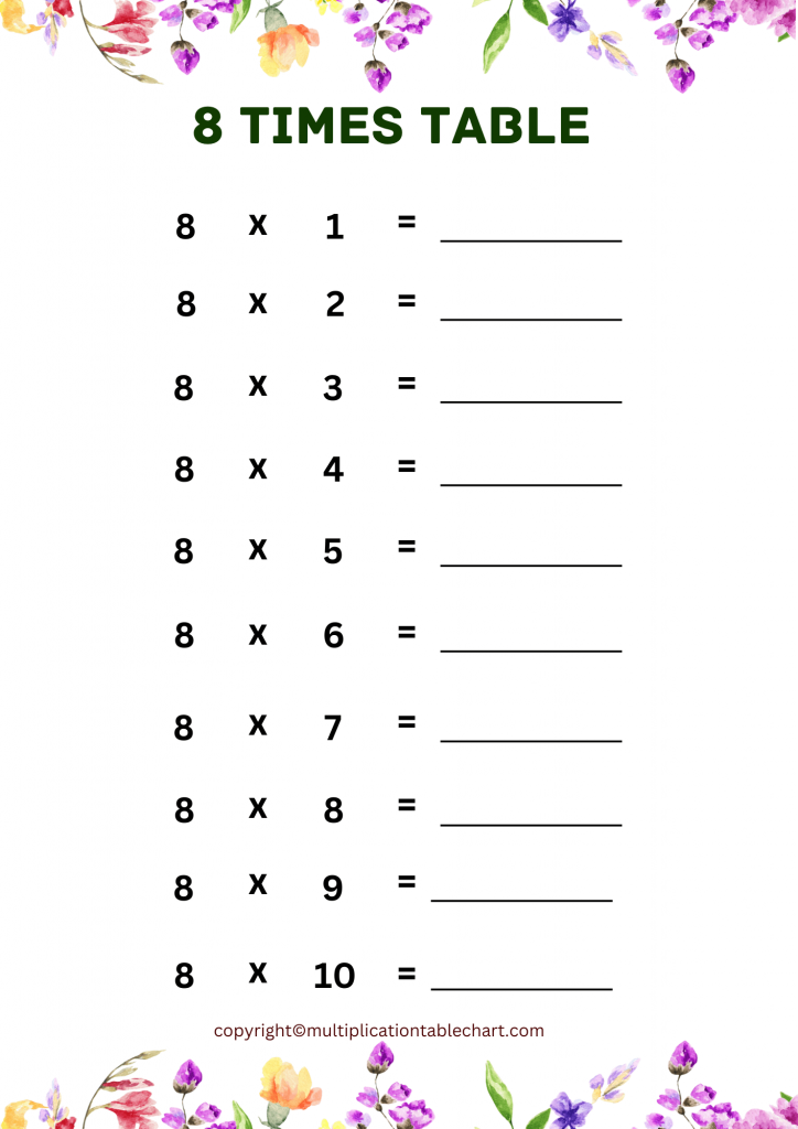 8 Times Table Worksheet 8 Multiplication Table Free PDF 8 Times Table Worksheet 8 Multiplication Table Free PDF