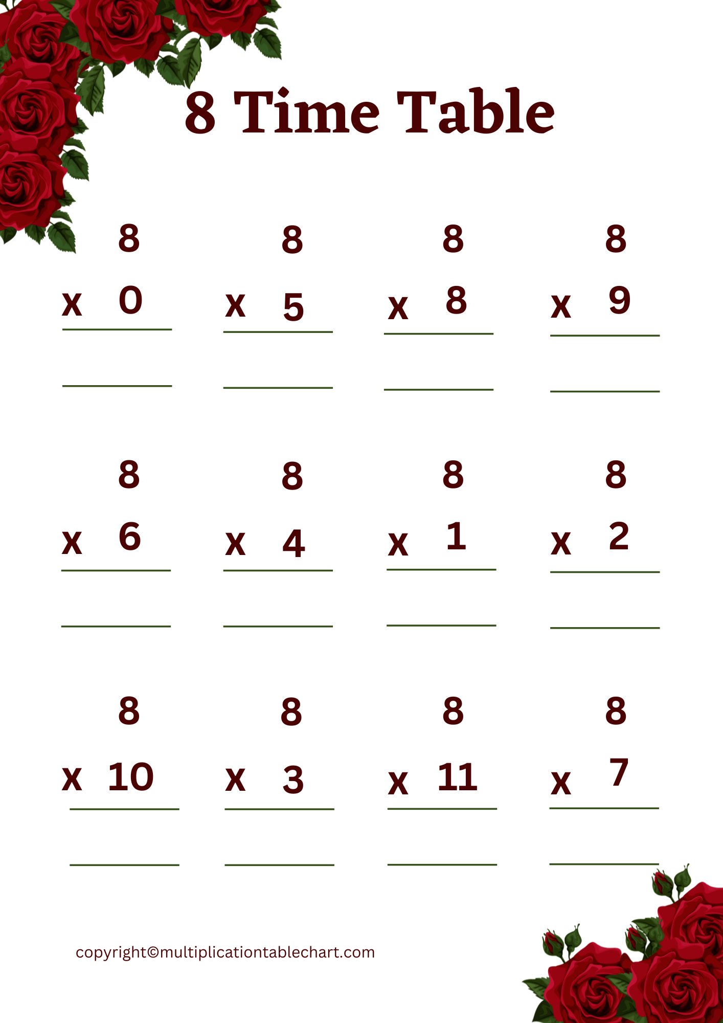 8 Times Table Worksheet 8 Multiplication Table Free PDF