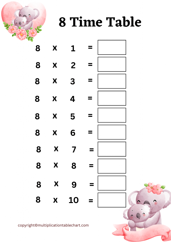 8 Times Table Worksheet 8 Multiplication Table Free PDF