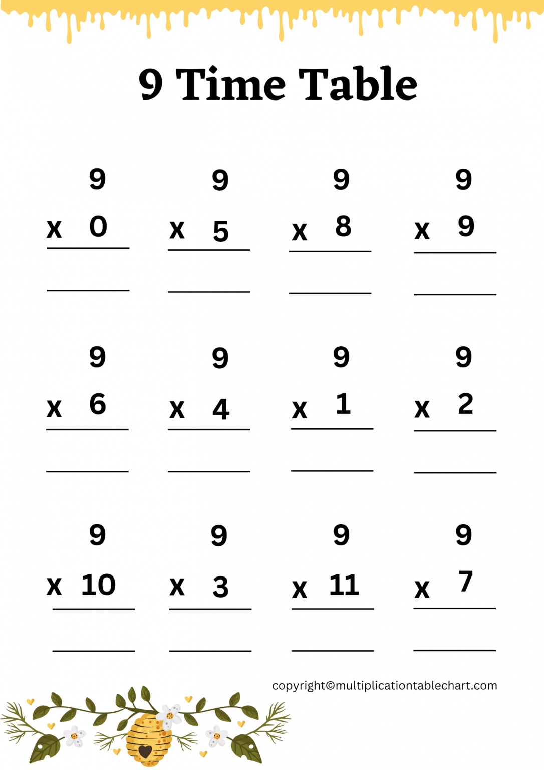 9 Times Table Worksheet 9 Multiplication Table Free PDF