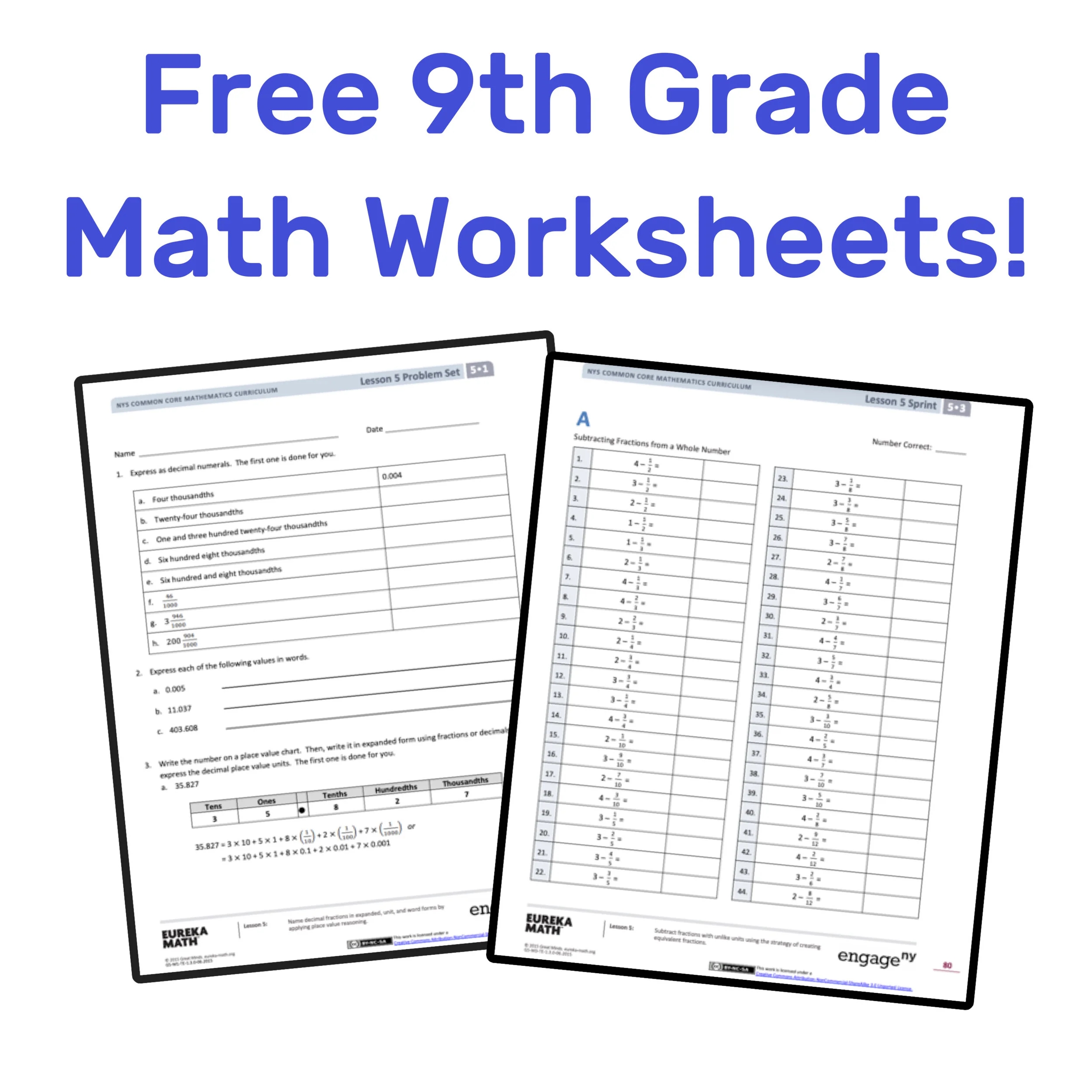 9 grade worksheet printables