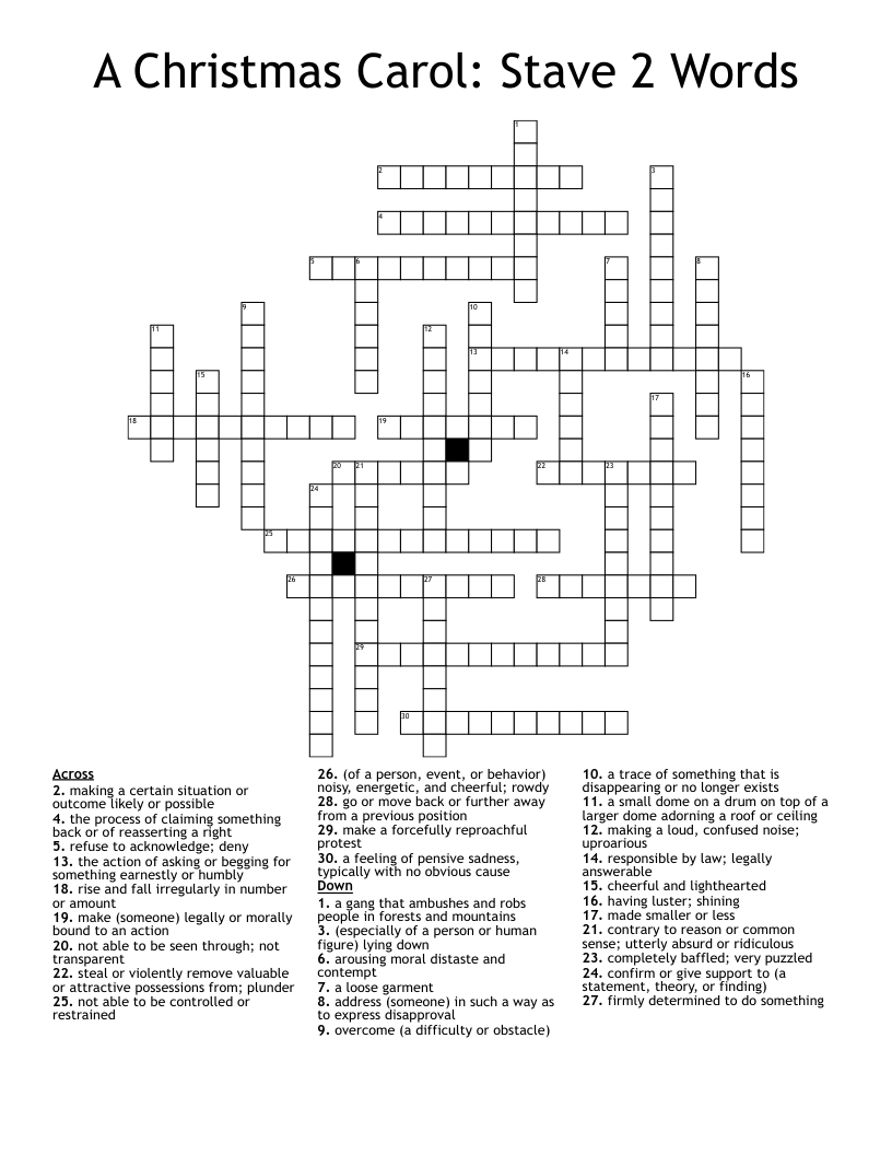 A Christmas Carol Stave 2 Words Crossword WordMint