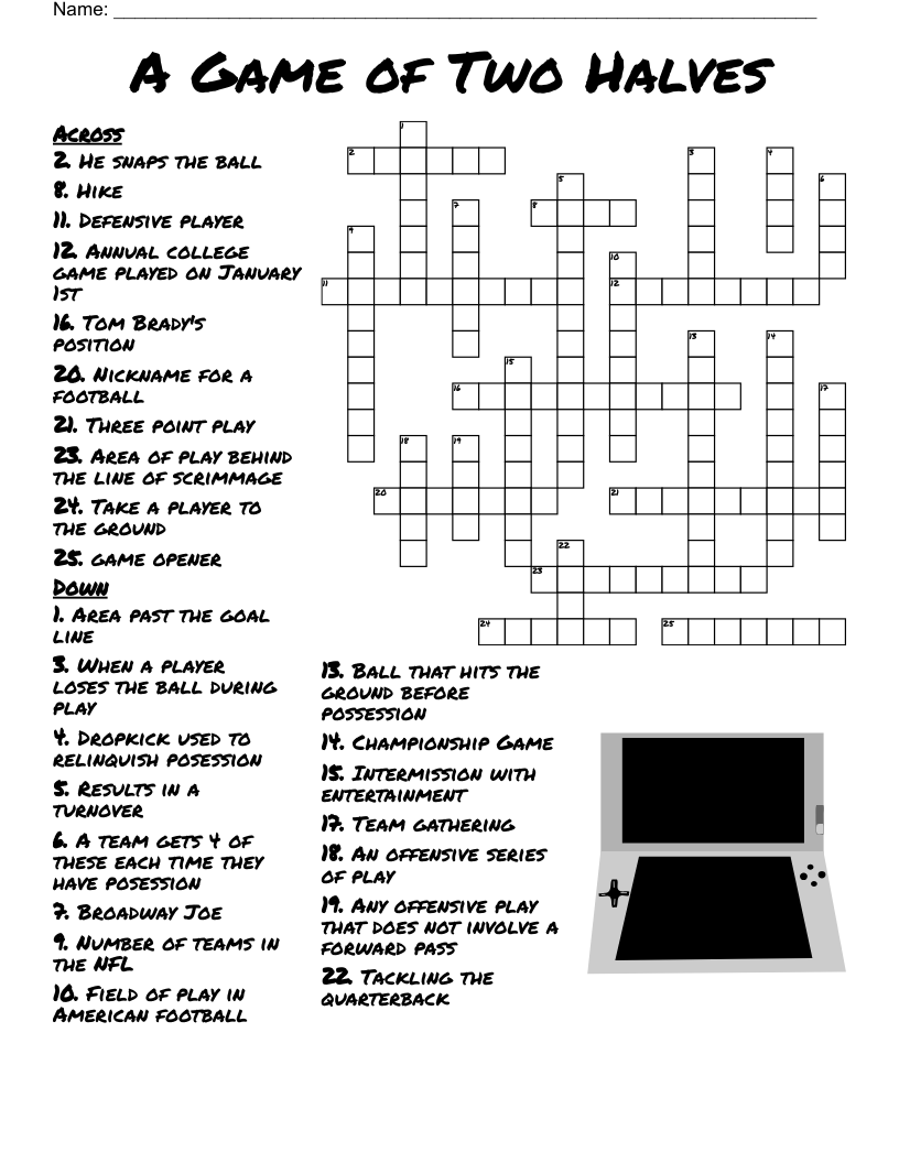 A Game Of Two Halves Crossword WordMint