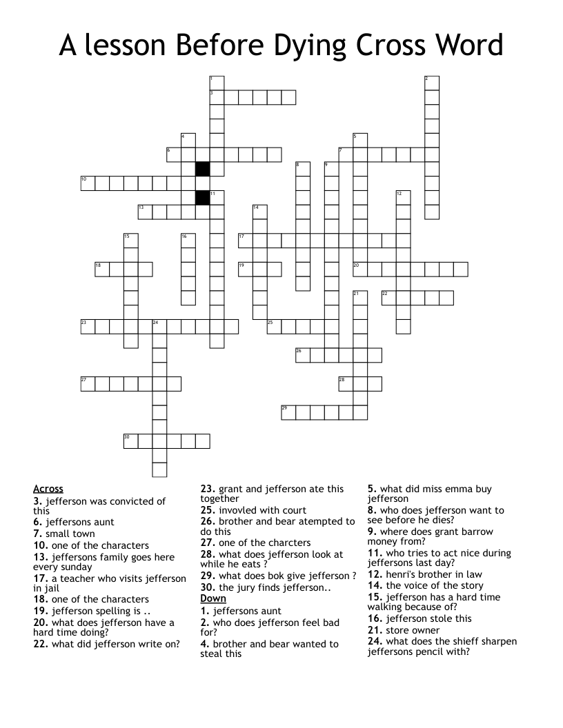 A Lesson Before Dying Cross Word WordMint A Lesson Before Dying Cross Word WordMint