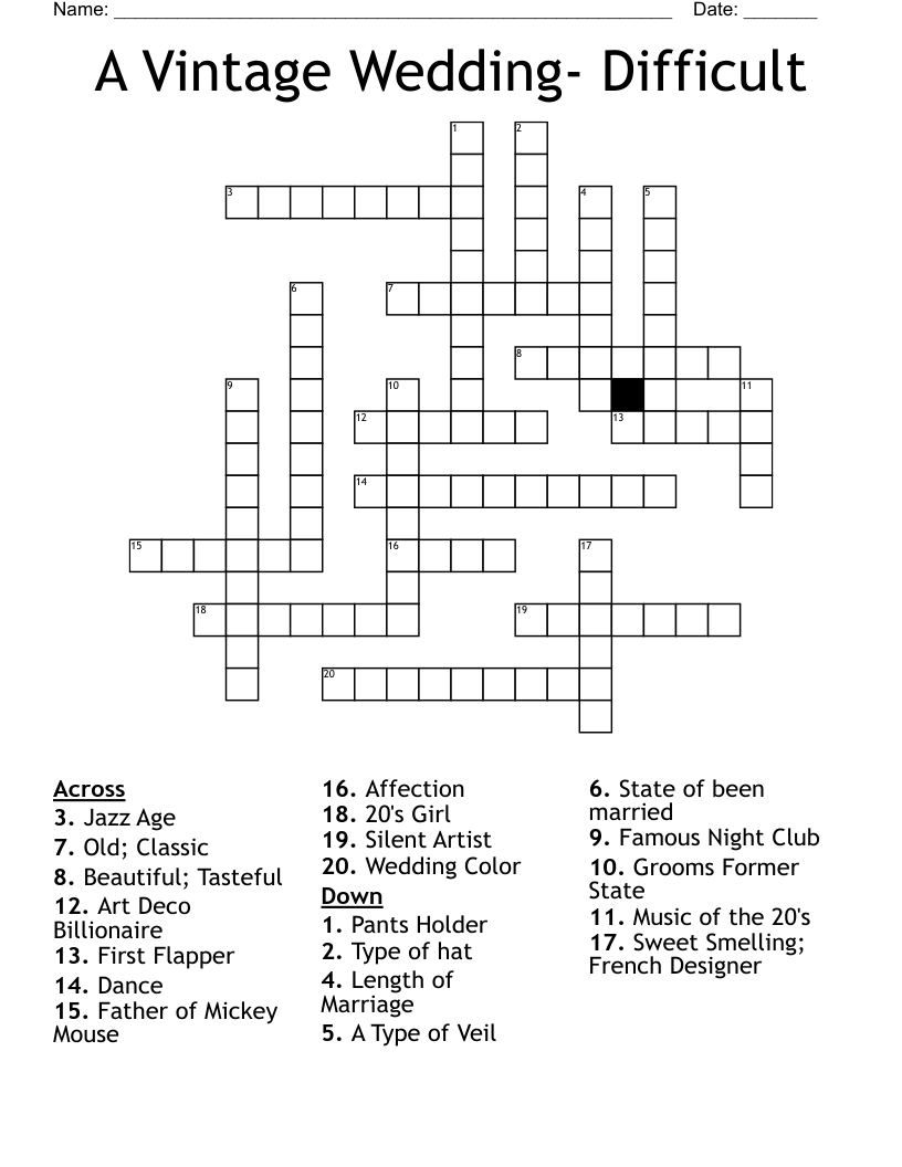 A Vintage Wedding Difficult Crossword WordMint